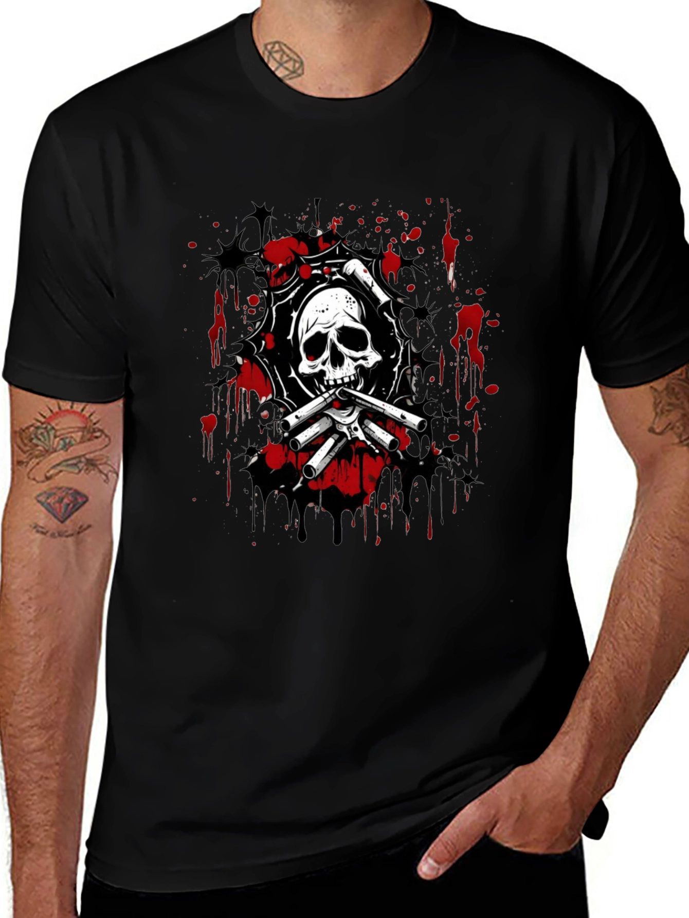Skull & Bones Graphic Print T-Shirt - Black