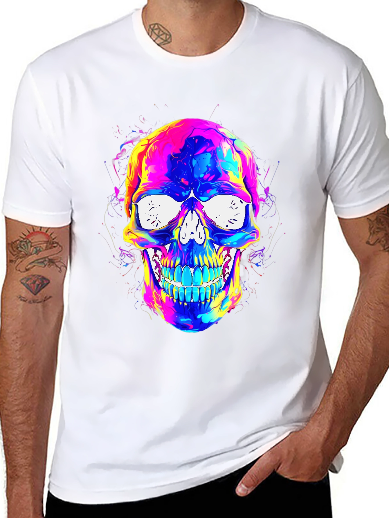 Vibrant Skull Graphic Tee - Mens Black T-Shirt