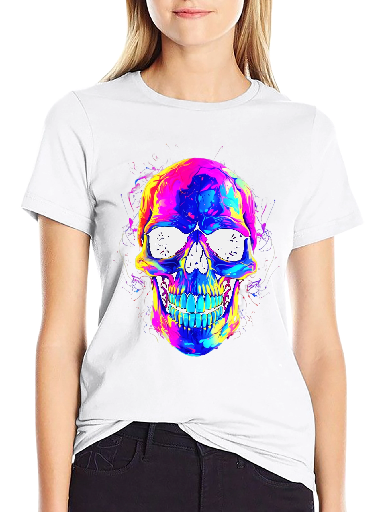 Vibrant Skull Graphic Tee - Mens Black T-Shirt