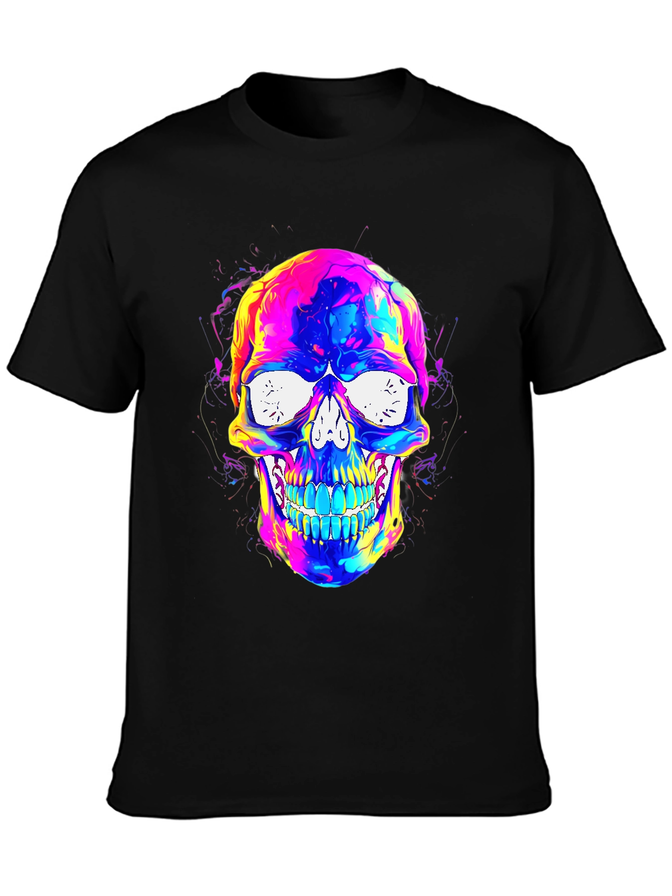 Vibrant Skull Graphic Tee - Mens Black T-Shirt