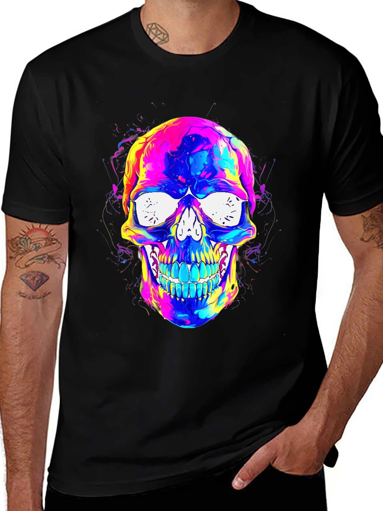 Vibrant Skull Graphic Tee - Mens Black T-Shirt