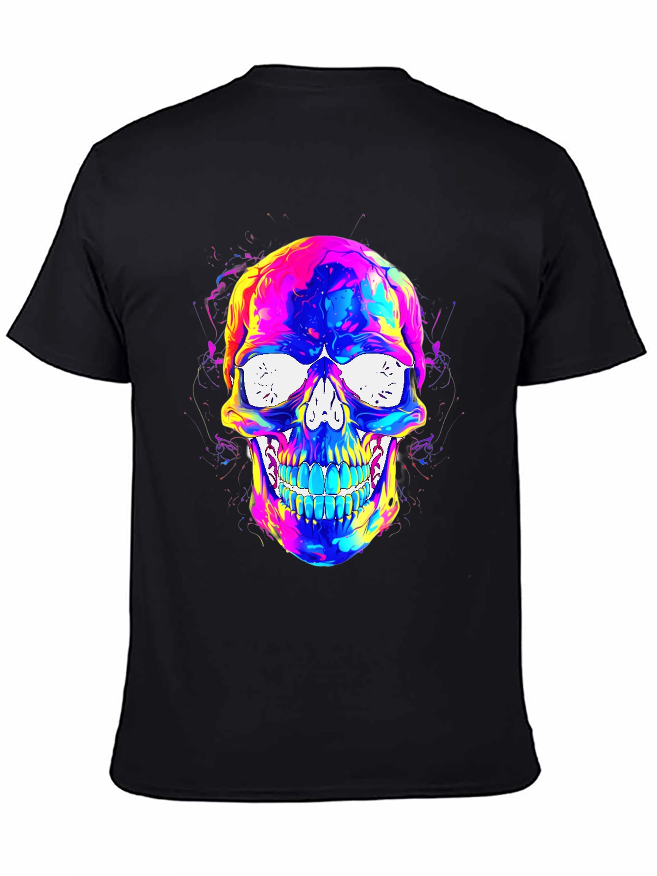Vibrant Skull Graphic Tee - Mens Black T-Shirt