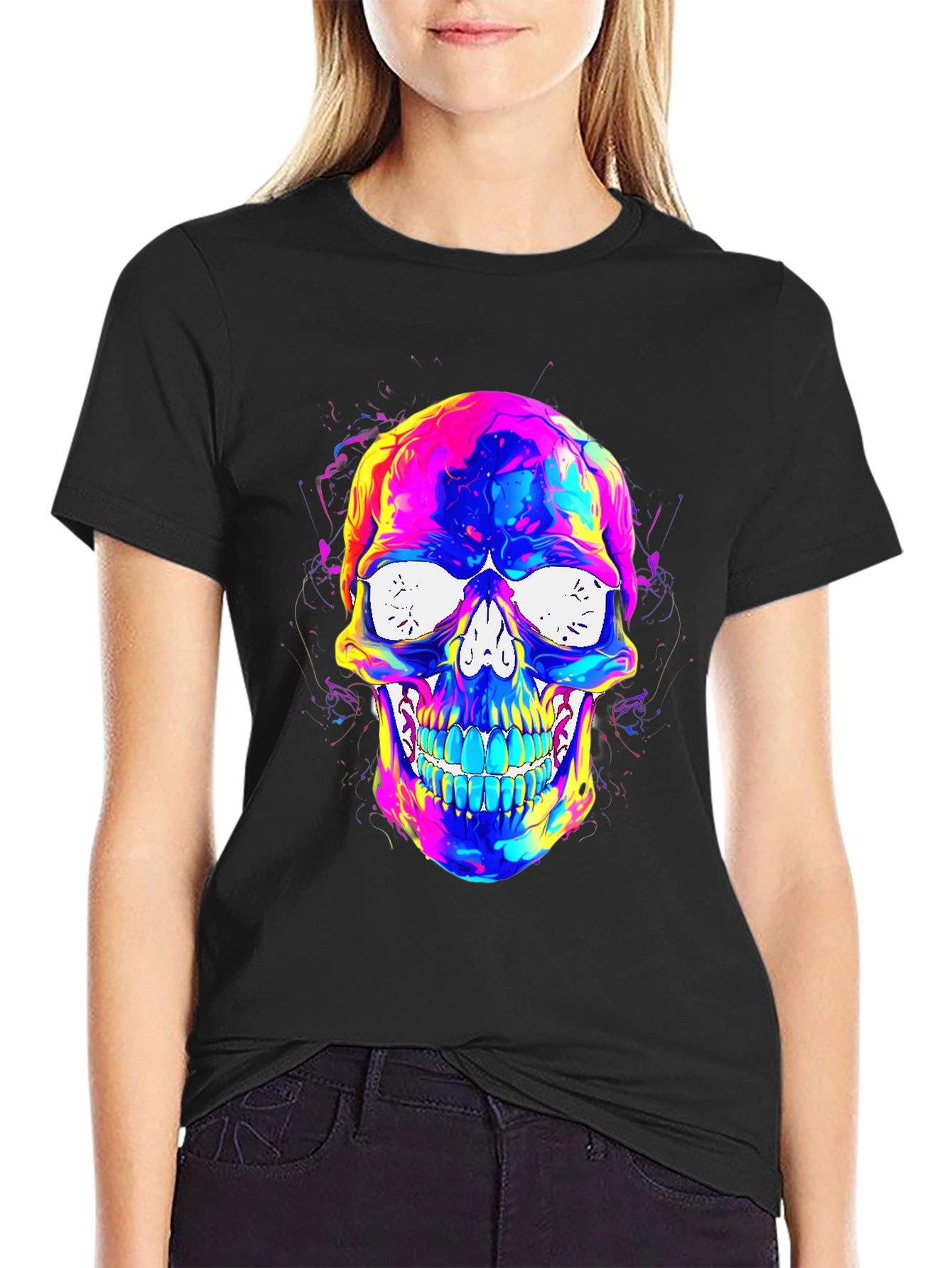 Vibrant Skull Graphic Tee - Mens Black T-Shirt