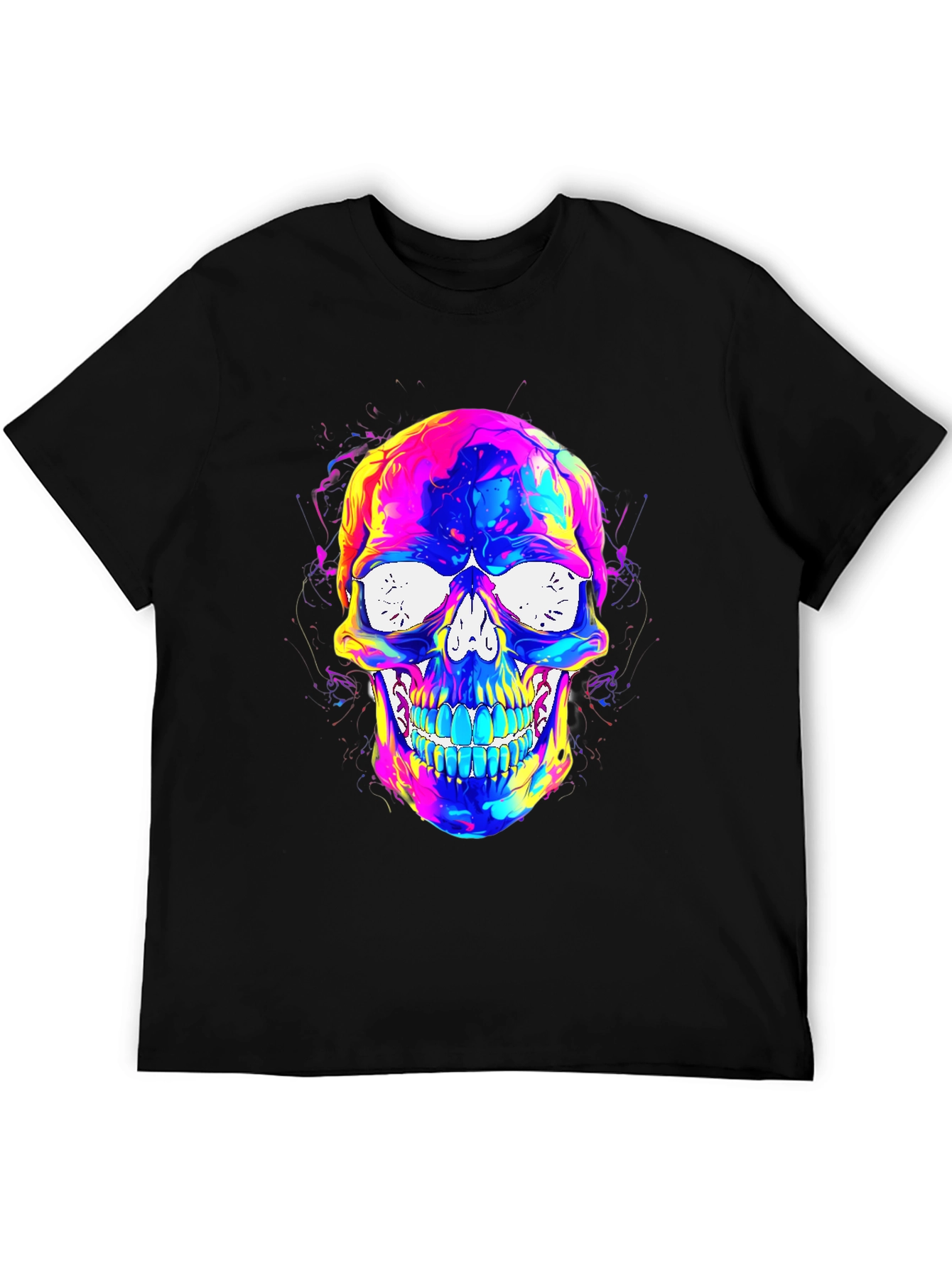 Vibrant Skull Graphic Tee - Mens Black T-Shirt