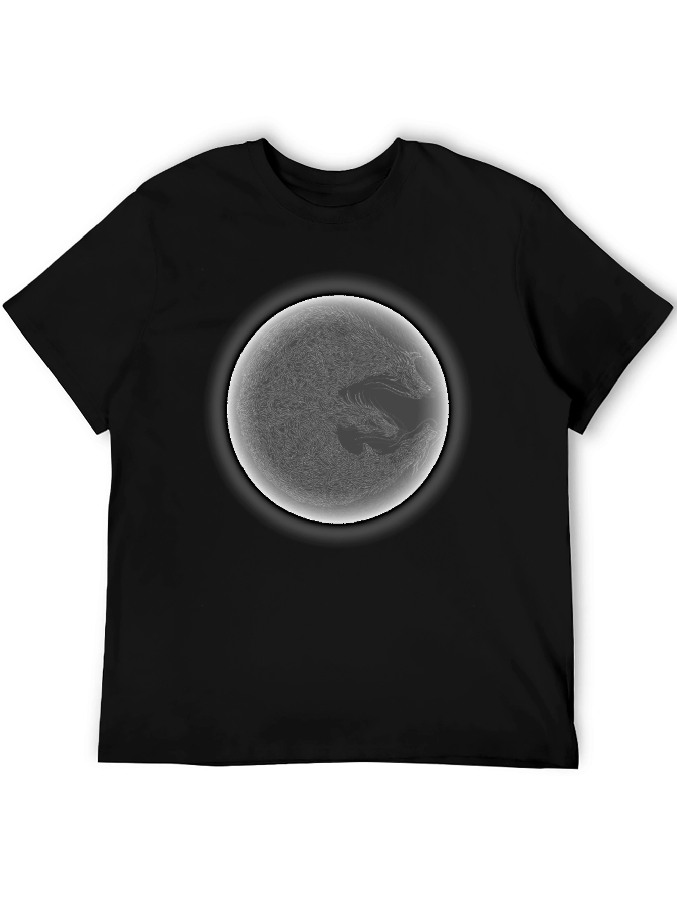 Yin Yang Wolf Graphic Black T-Shirt