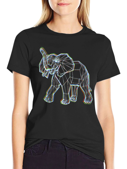Geometric Elephant Print Black Tee
