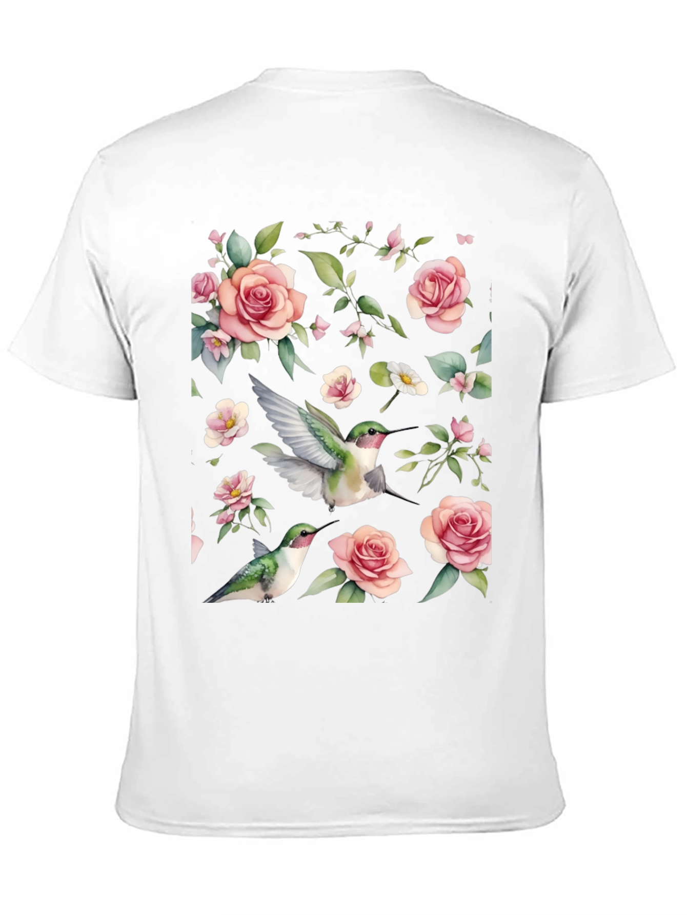 Hummingbird & Rose Print Black T-Shirt
