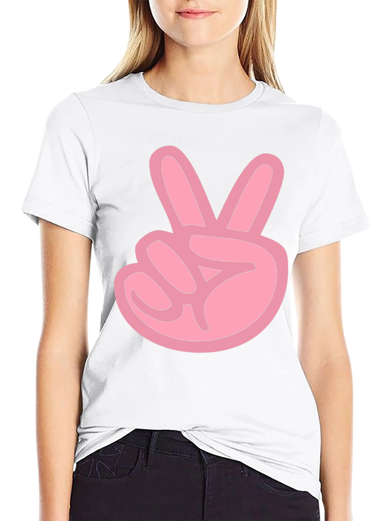 Pink Peace Sign Black T-Shirt