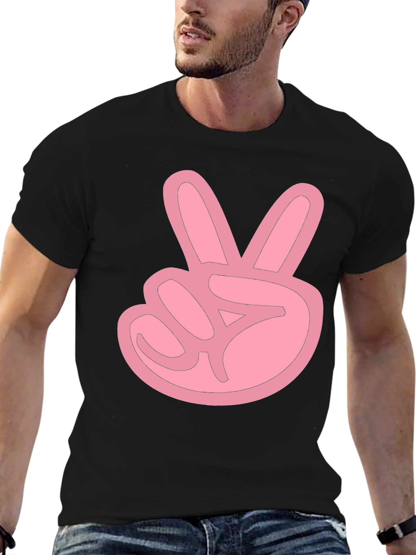 Pink Peace Sign Black T-Shirt