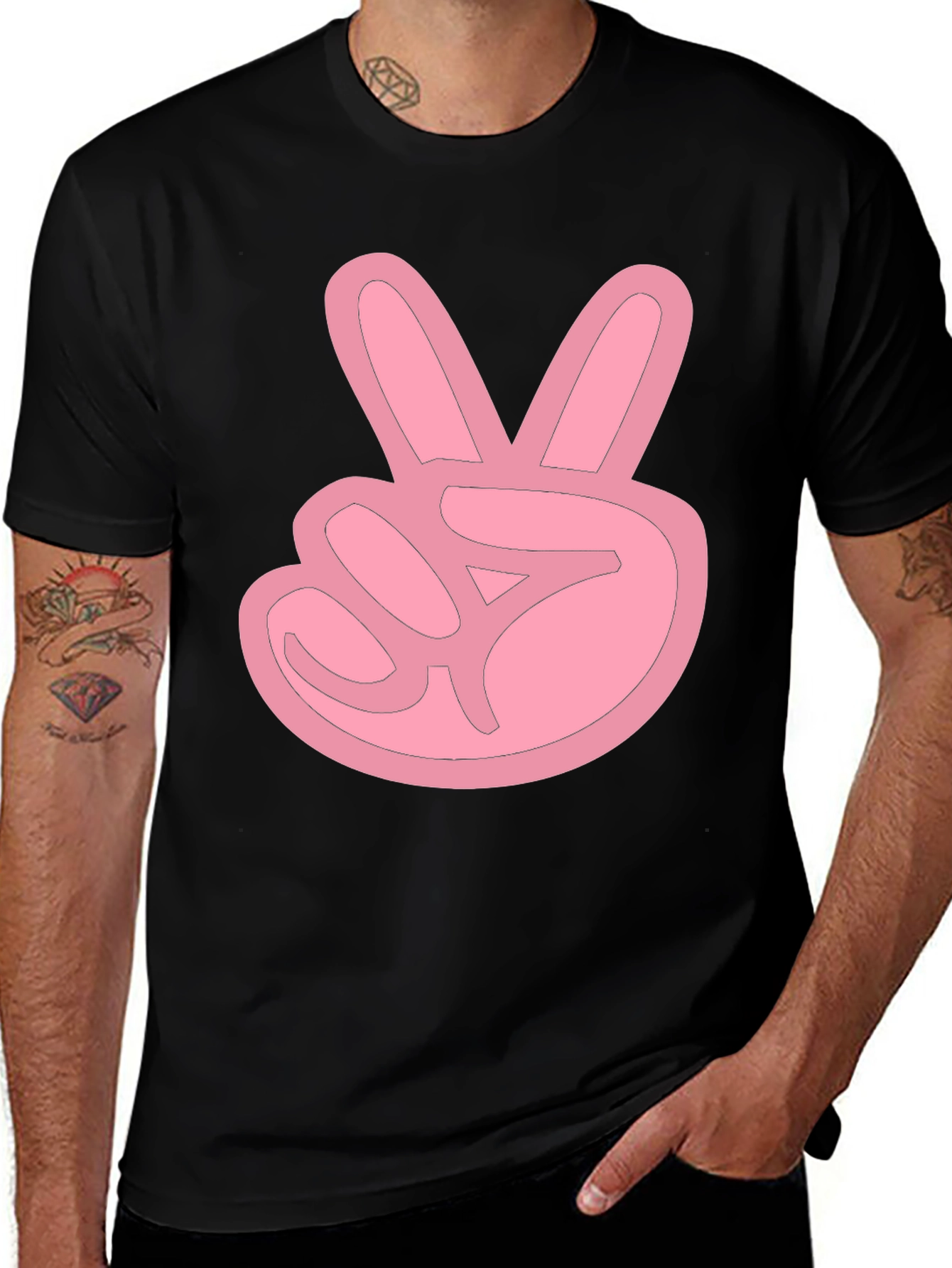 Pink Peace Sign Black T-Shirt
