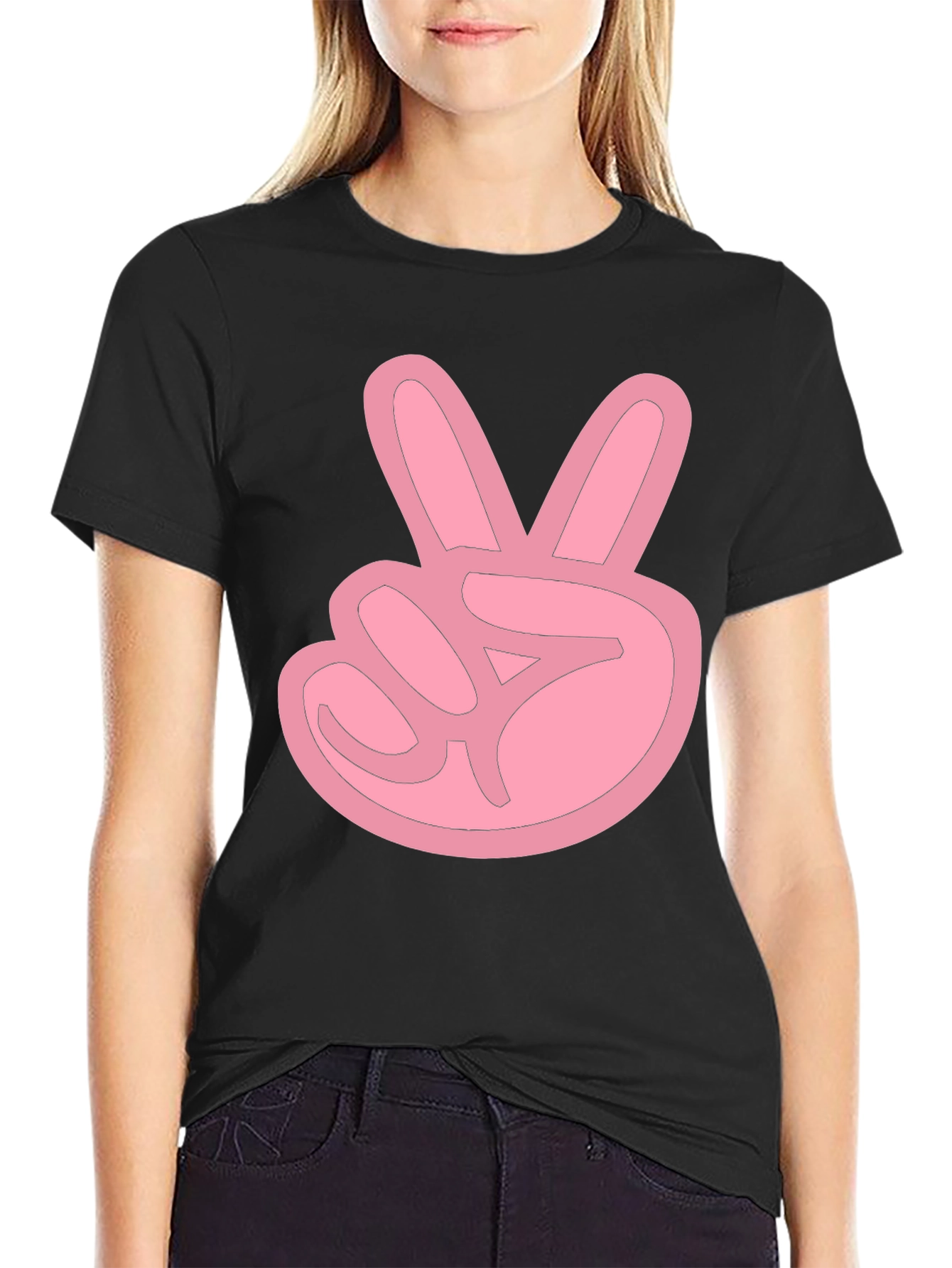 Pink Peace Sign Black T-Shirt