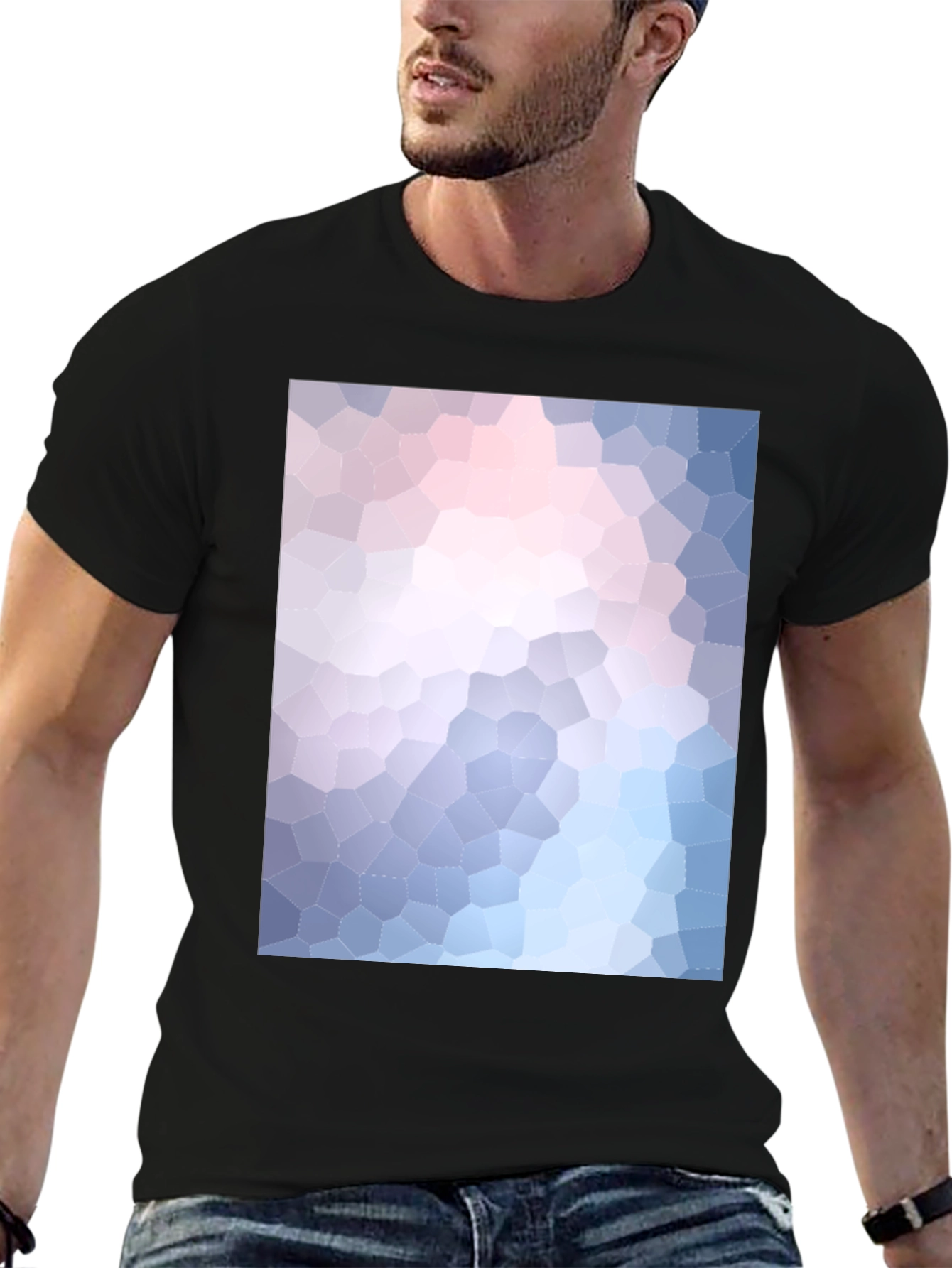 Abstract Mosaic Print Black T-Shirt