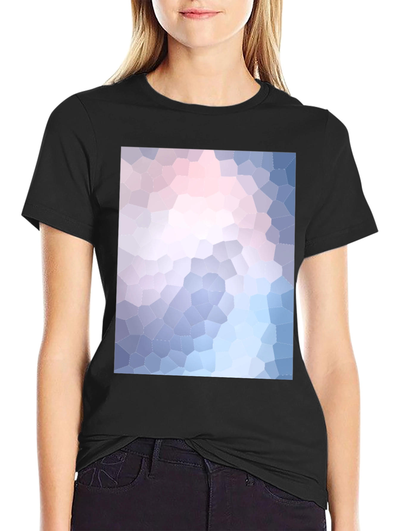 Abstract Mosaic Print Black T-Shirt