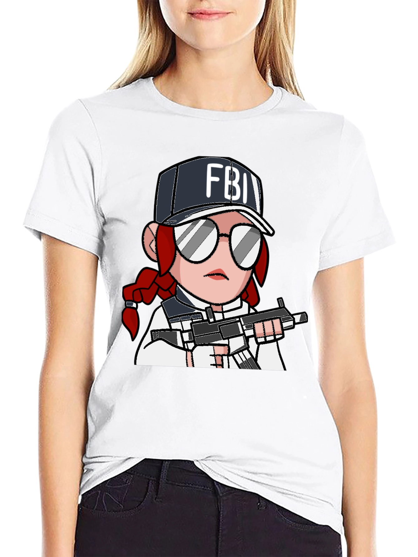 FBI Agent Cartoon Graphic T-Shirt
