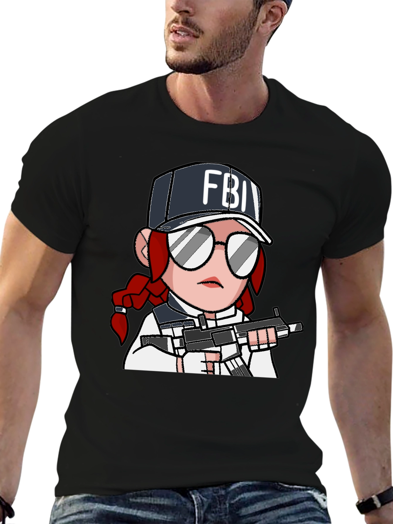 FBI Agent Cartoon Graphic T-Shirt