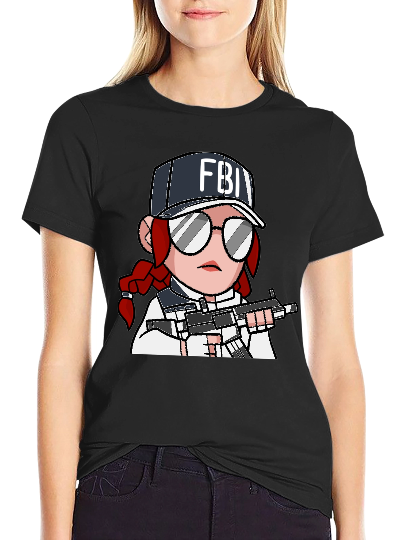FBI Agent Cartoon Graphic T-Shirt