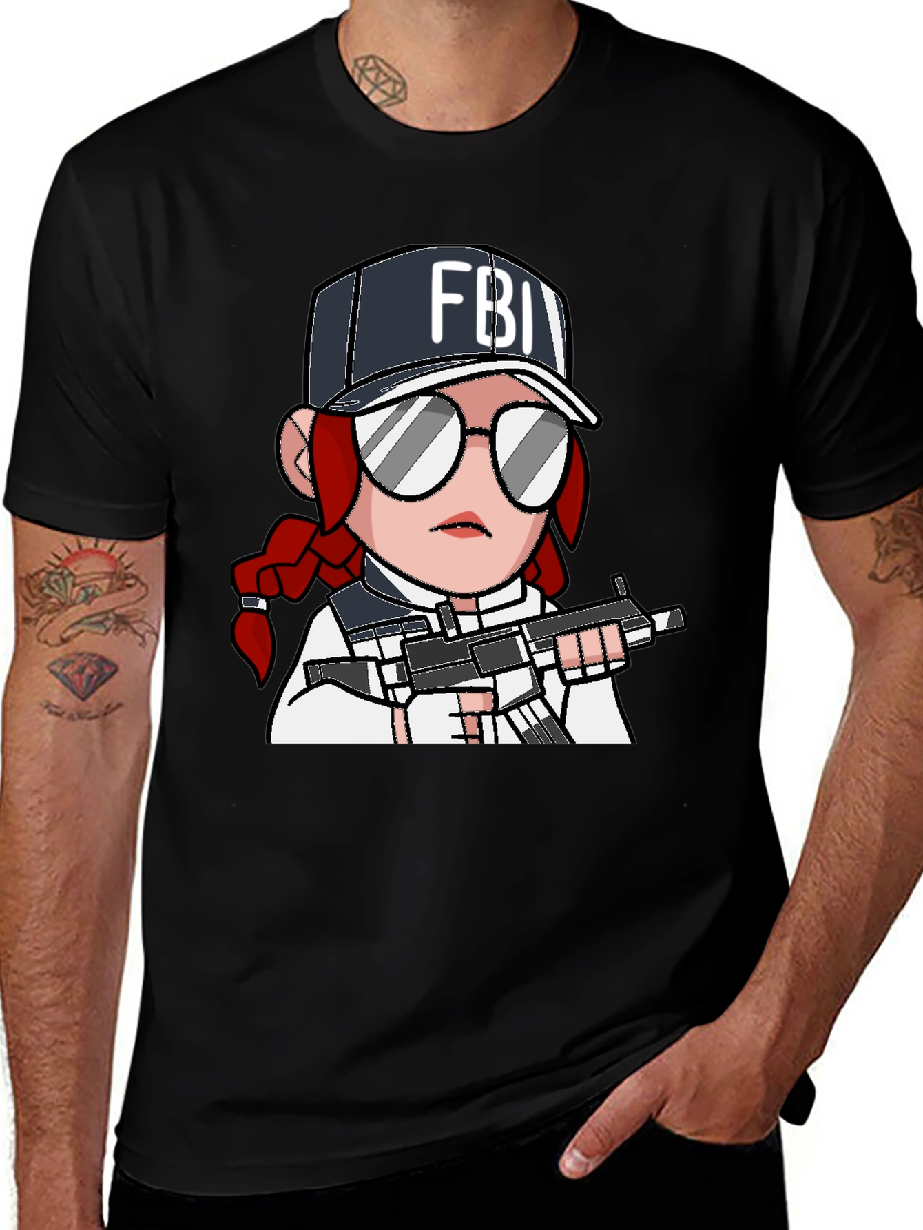 FBI Agent Cartoon Graphic T-Shirt