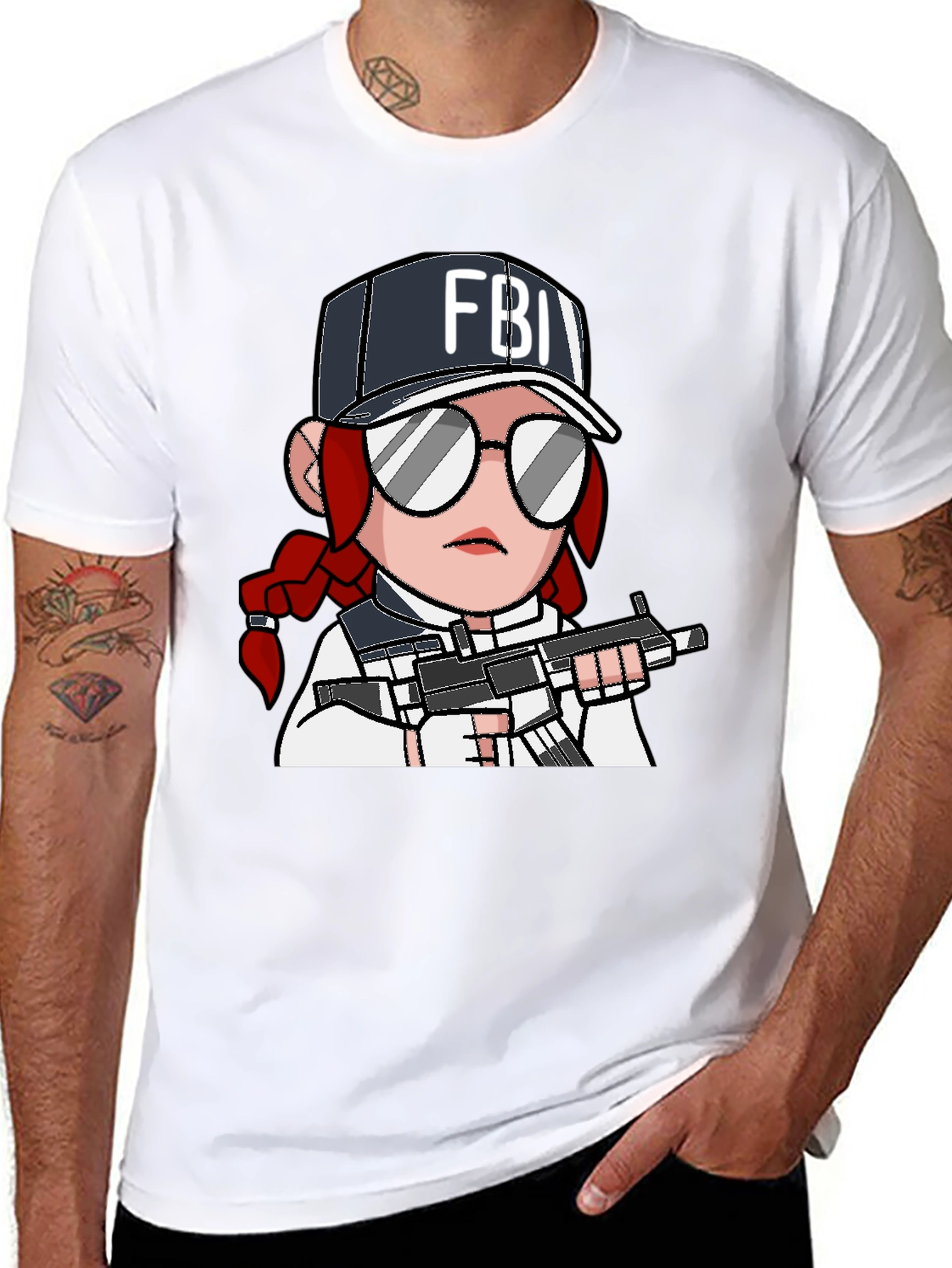 FBI Agent Cartoon Graphic T-Shirt