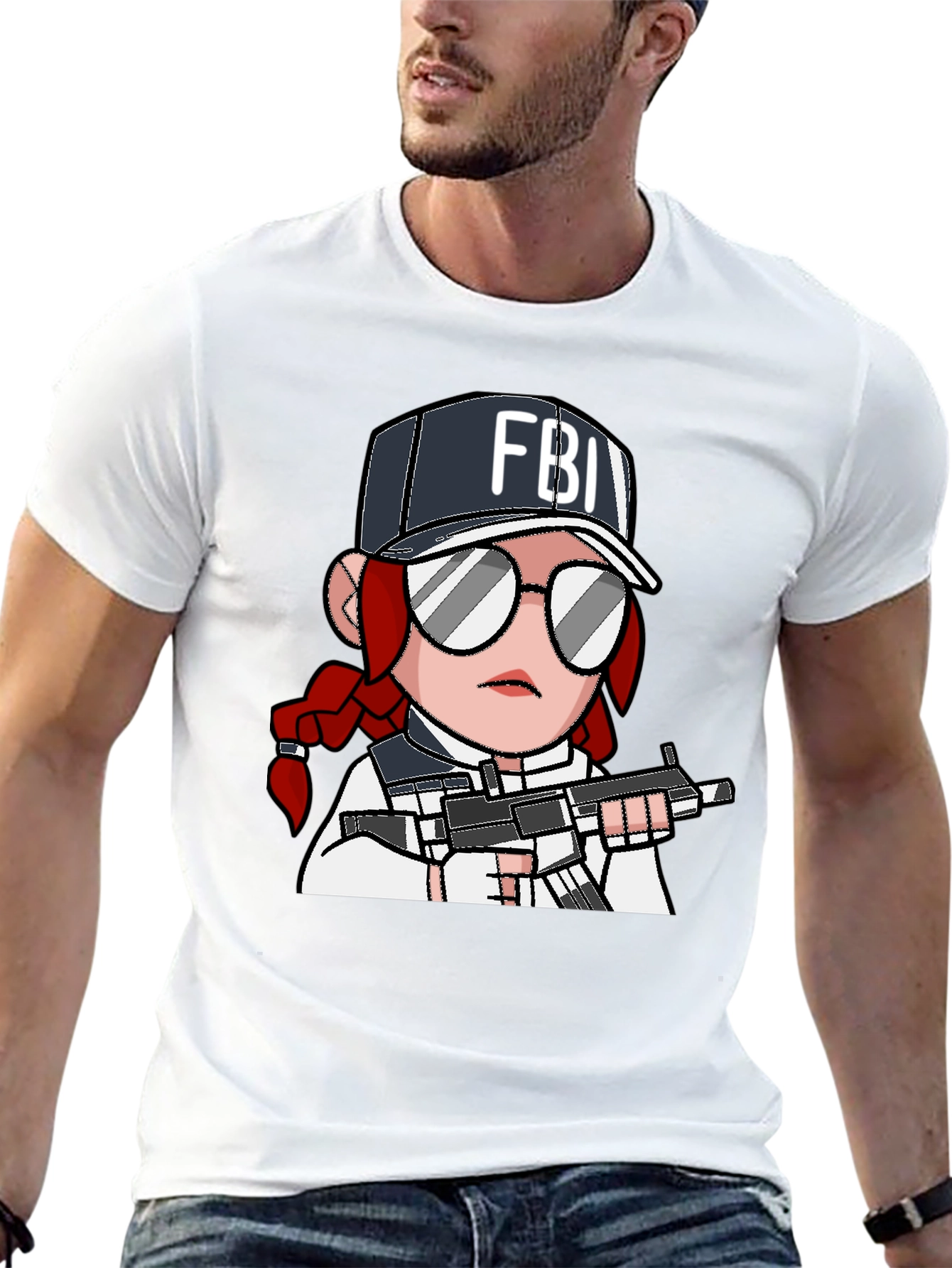 FBI Agent Cartoon Graphic T-Shirt