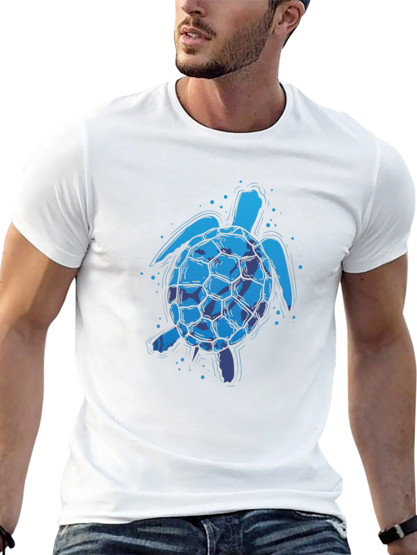 Blue Turtle Graphic Print Crew Neck T-Shirt