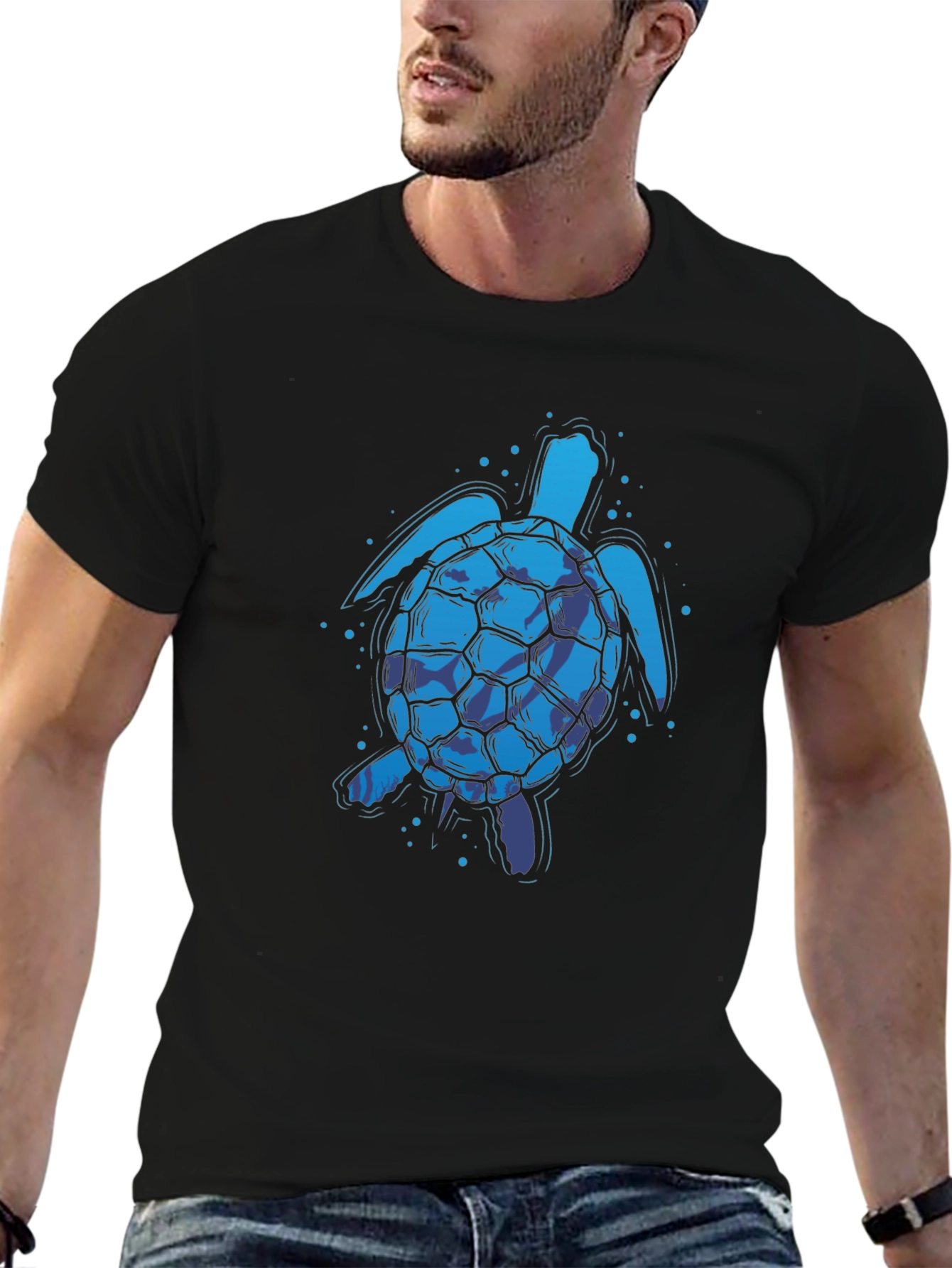 Blue Turtle Graphic Print Crew Neck T-Shirt