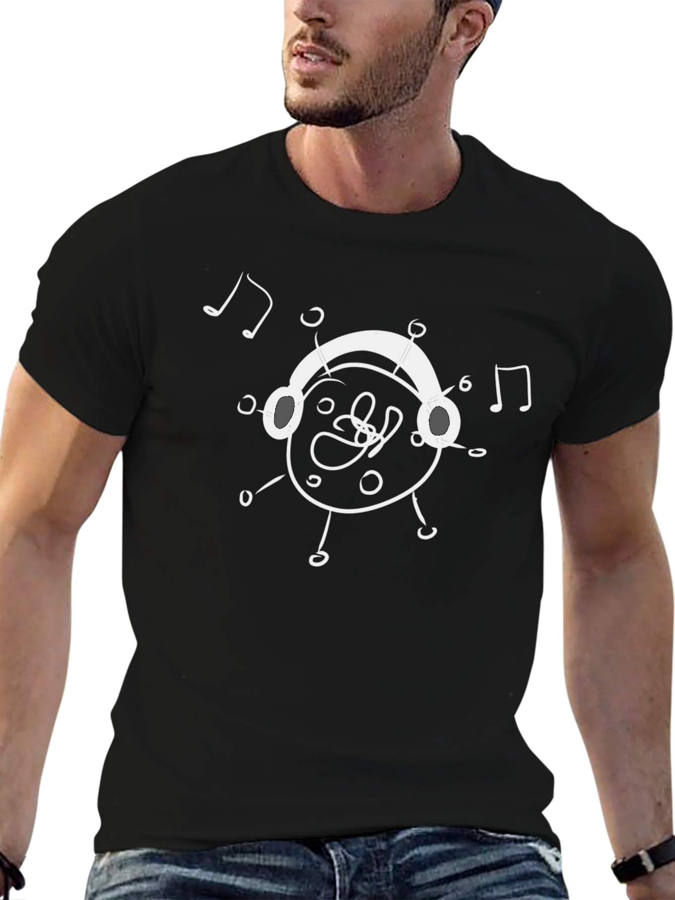 Musical Doodle Graphic Tee - Soft Black Cotton