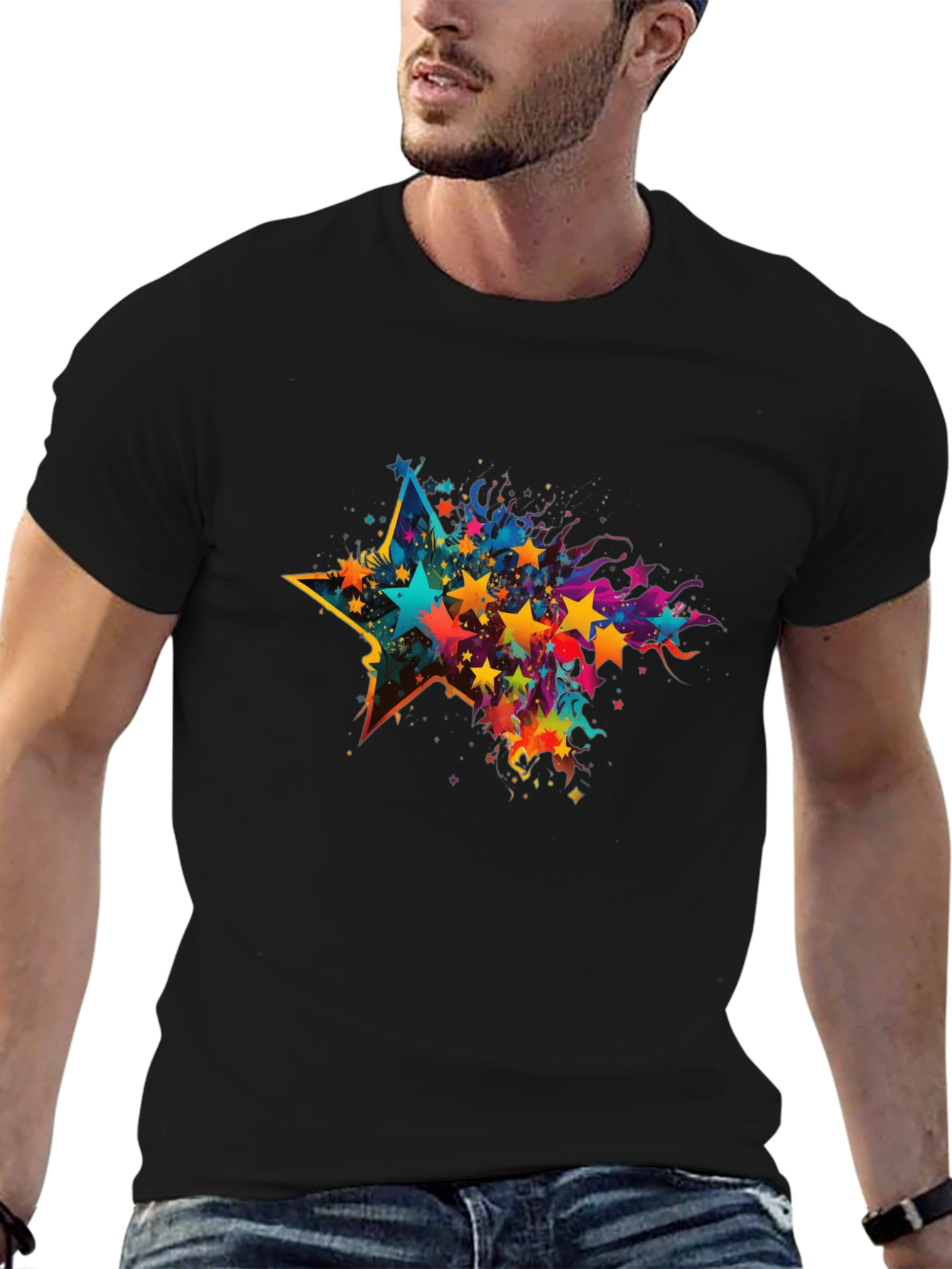 Star Splash Mens Black T-Shirt