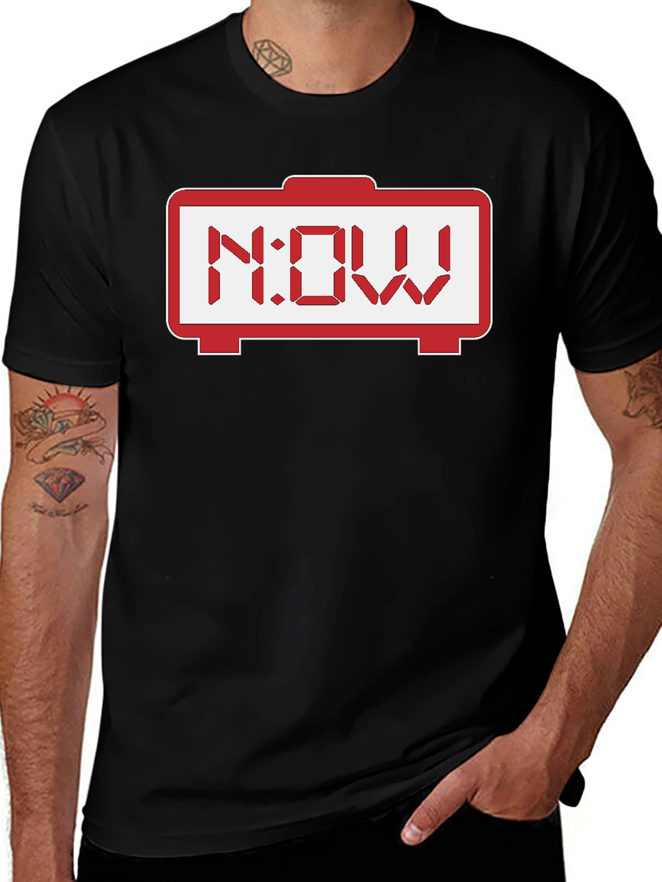 Retro Digital Clock NOW T-Shirt - Black