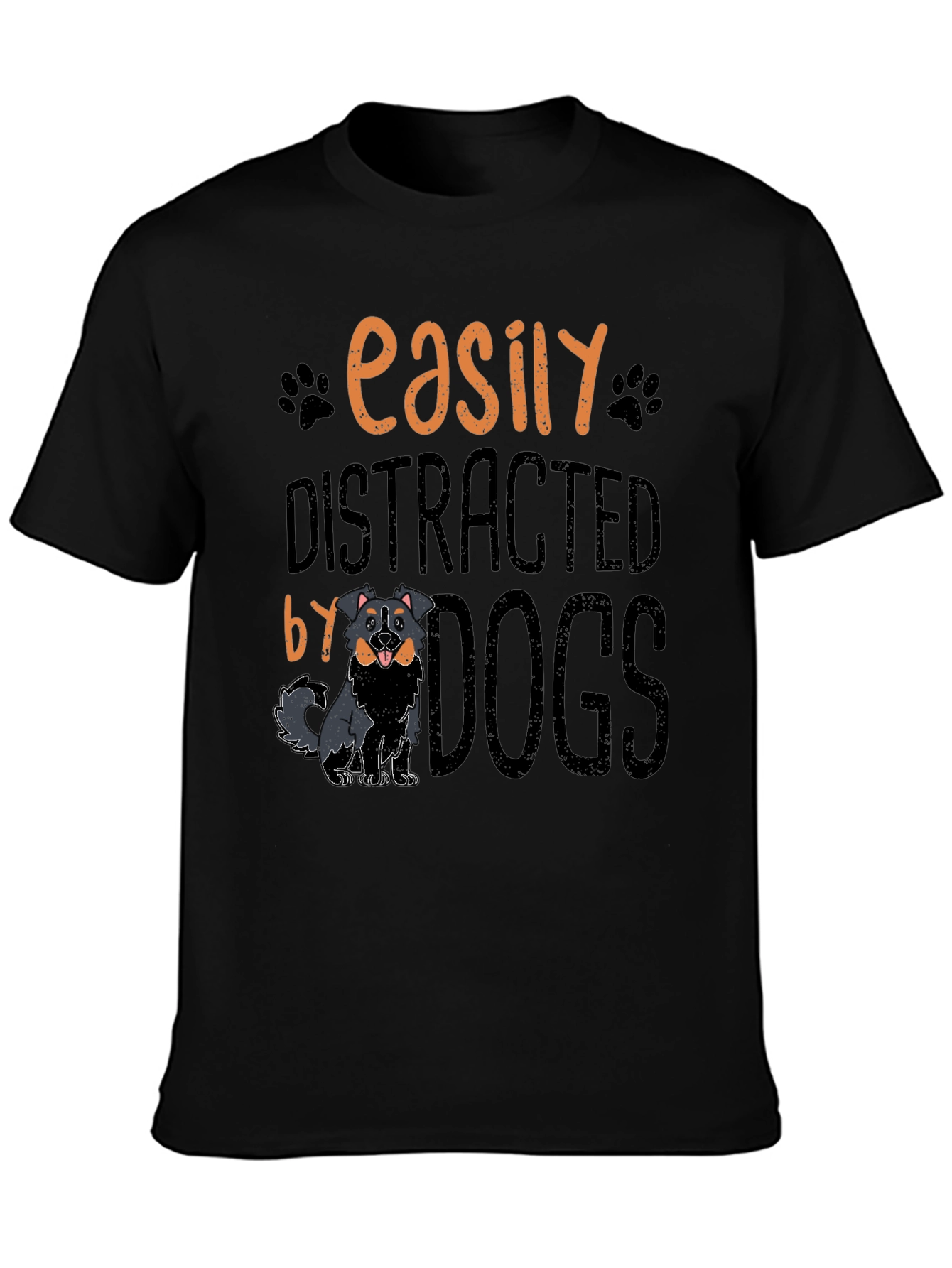 Easily Distracted By Dogs Black T-Shirt