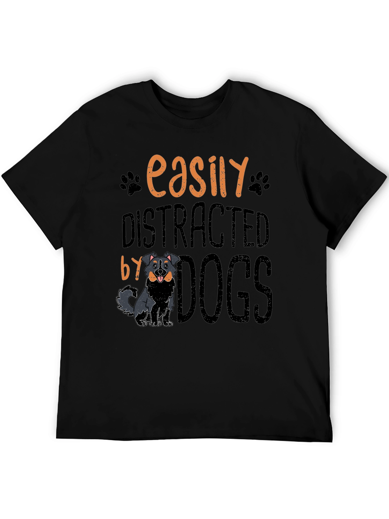 Easily Distracted By Dogs Black T-Shirt