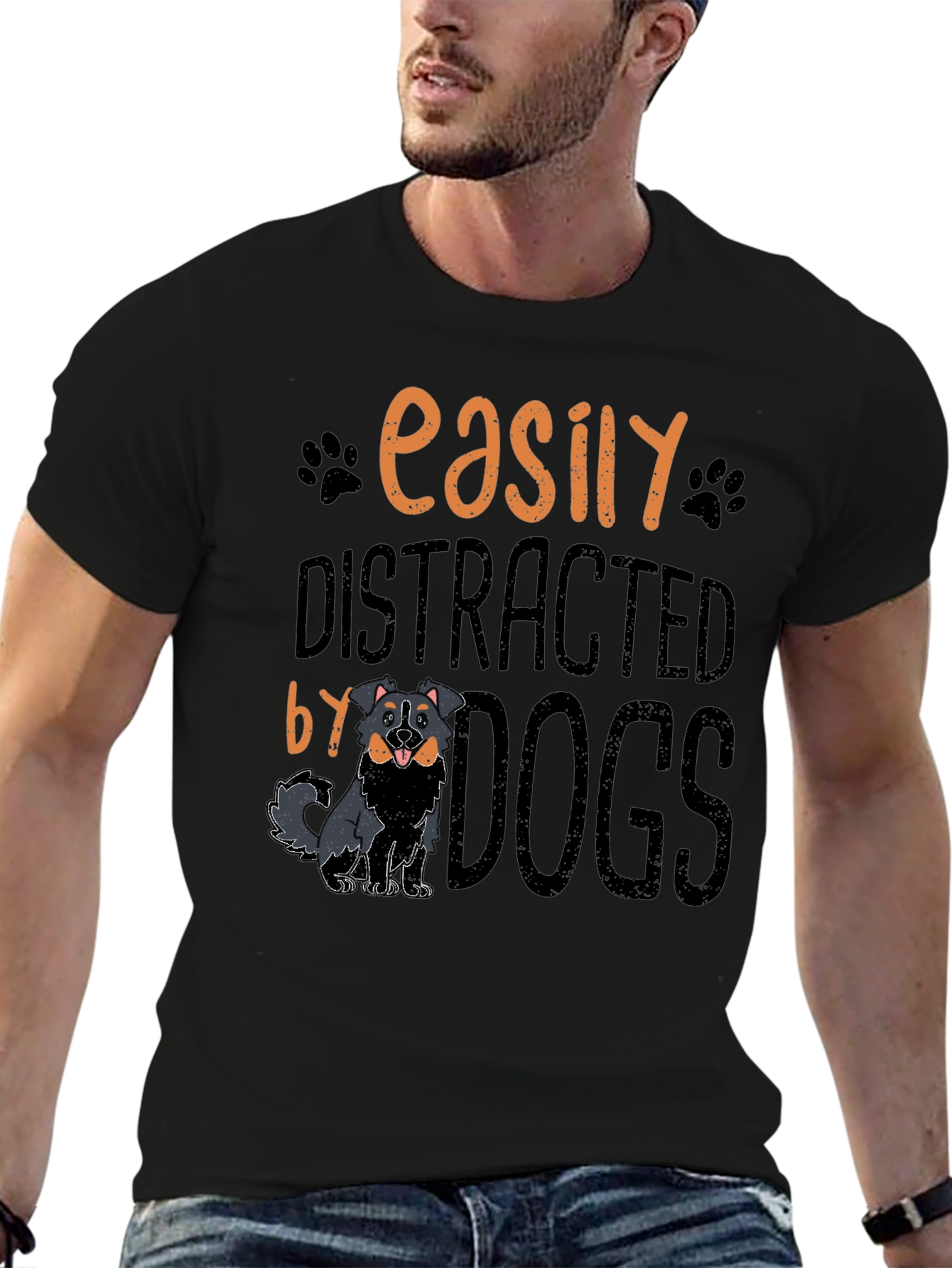 Easily Distracted By Dogs Black T-Shirt
