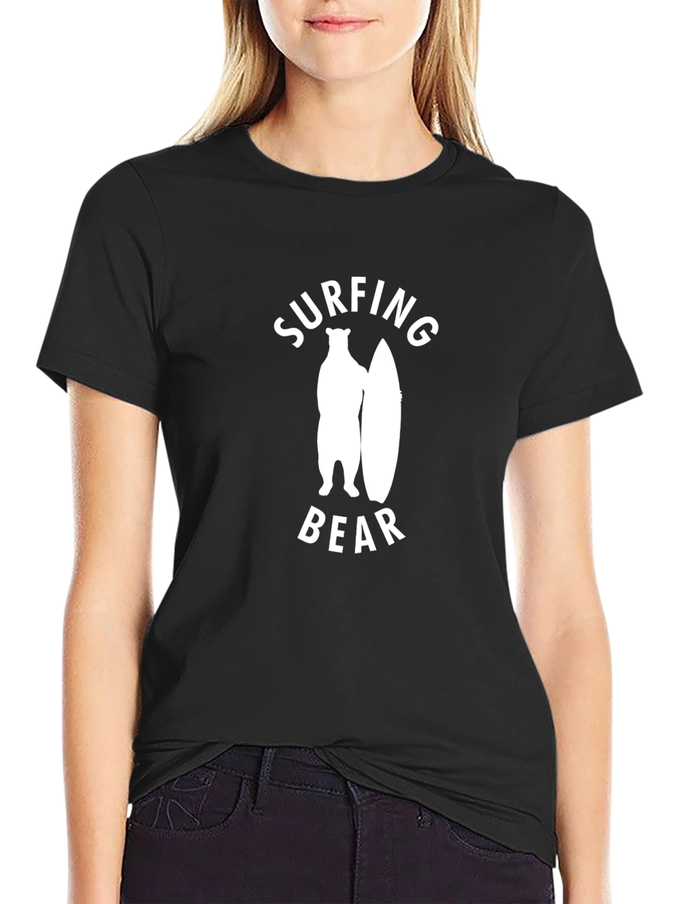 Surfing Bear Graphic Tee - Casual Cotton T-Shirt