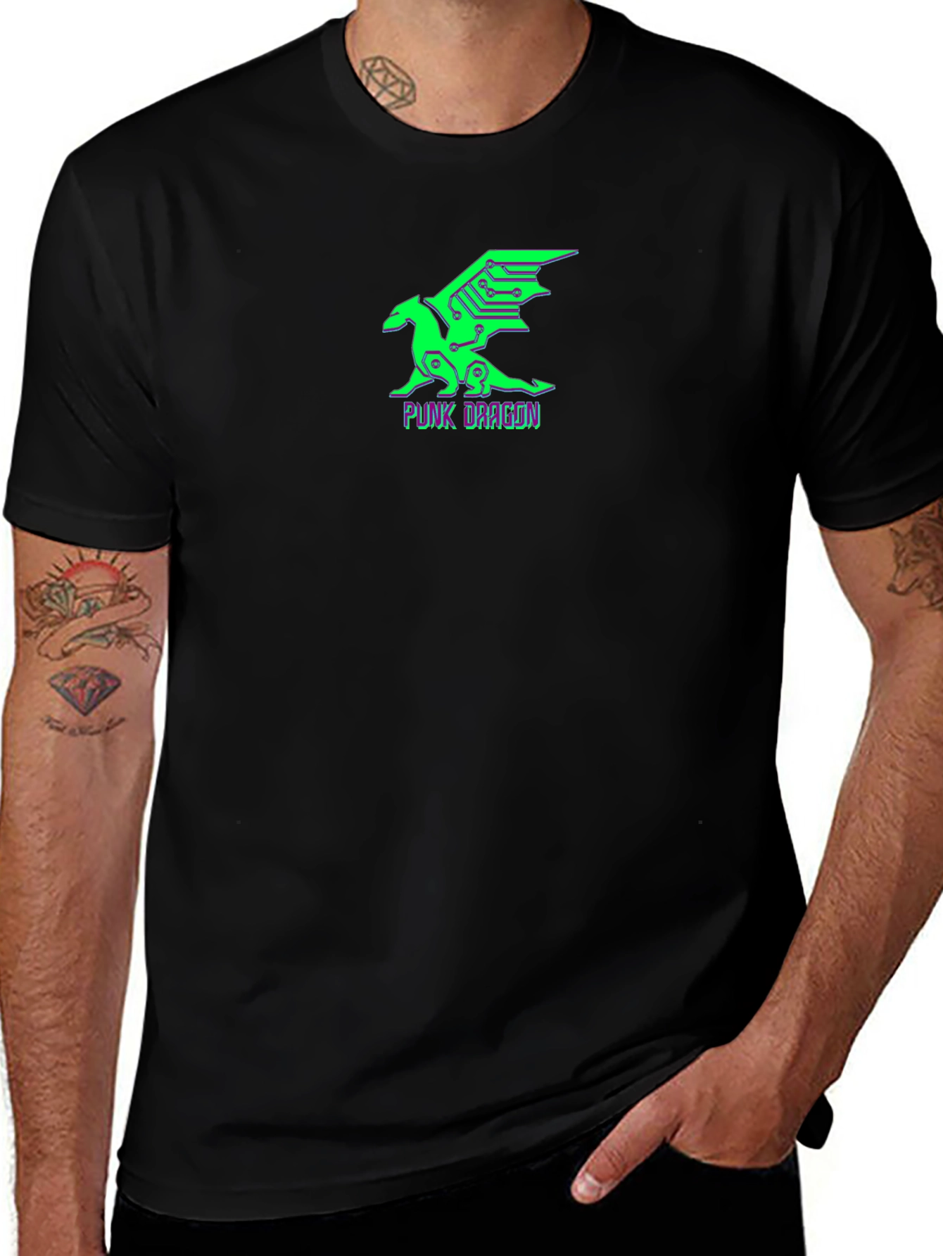 Cyberpunk Dragon Graphic Tee - Black