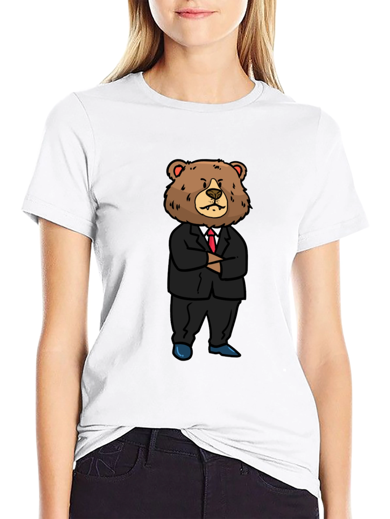 Bear in Suit Graphic T-Shirt - Black