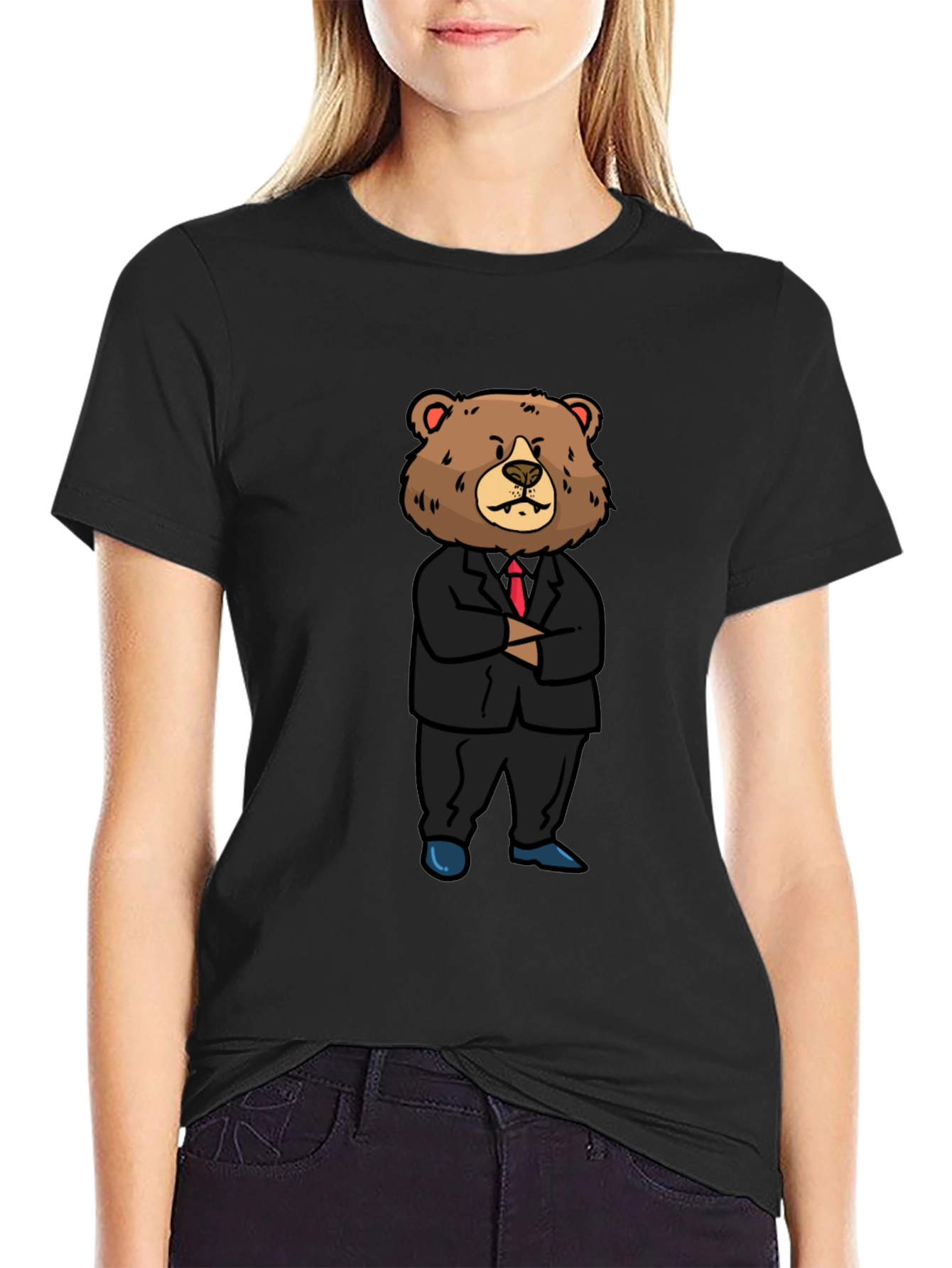 Bear in Suit Graphic T-Shirt - Black