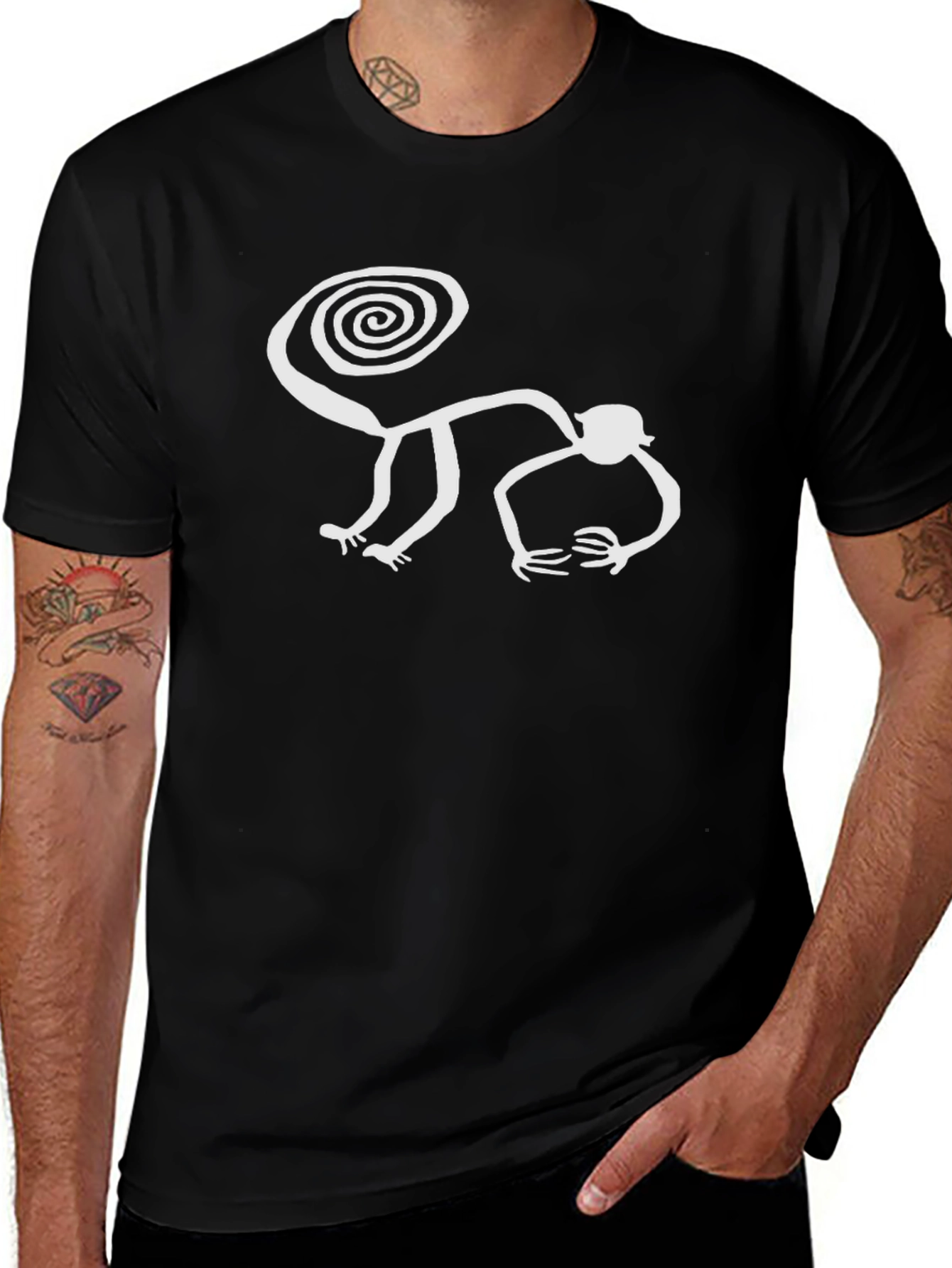 Nazca Lines Monkey Graphic Tee - Black Cotton Shirt