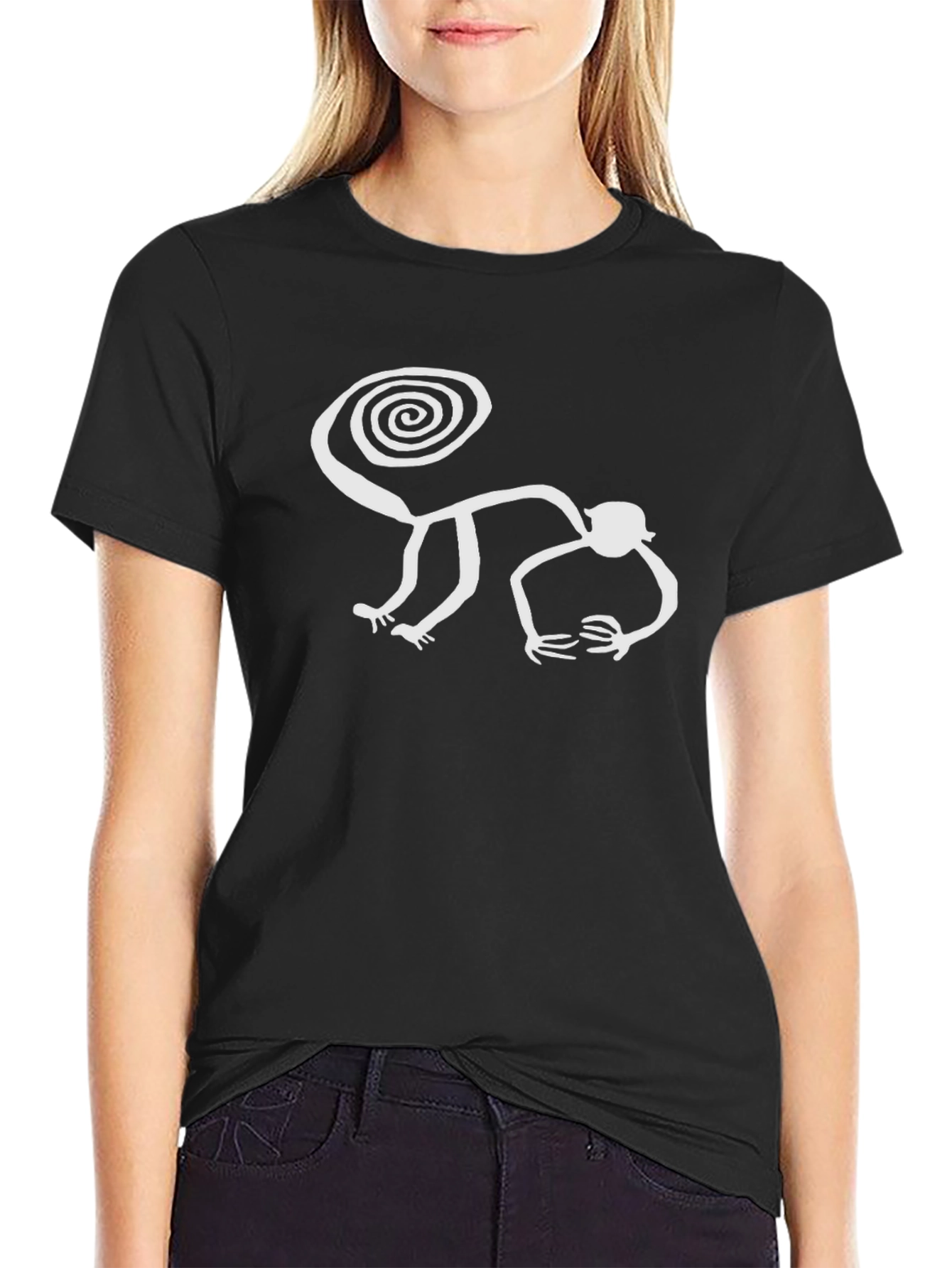 Nazca Lines Monkey Graphic Tee - Black Cotton Shirt