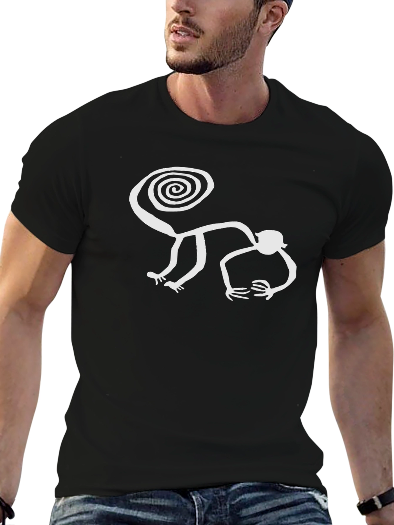 Nazca Lines Monkey Graphic Tee - Black Cotton Shirt