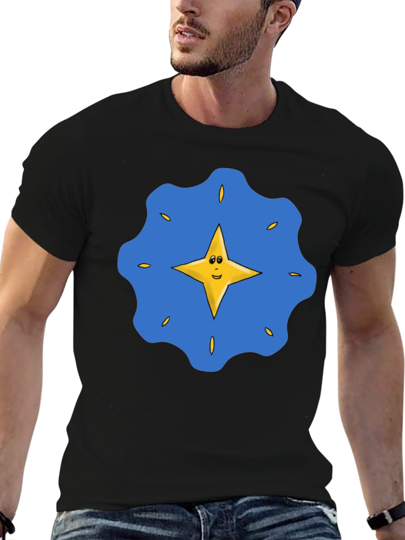 Smiling Star Graphic Black T-Shirt