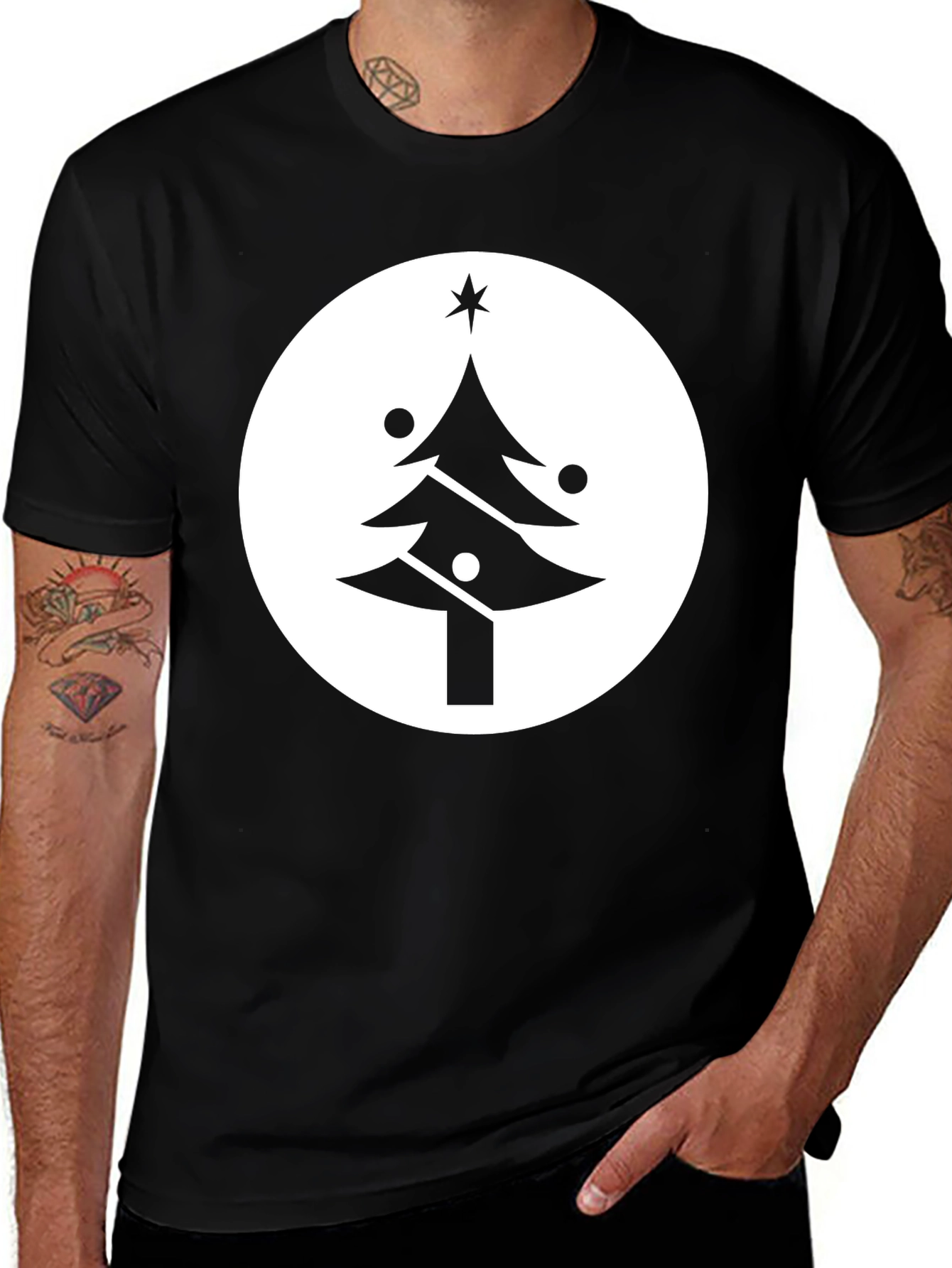 Festive Christmas Tree Graphic Tee - Black