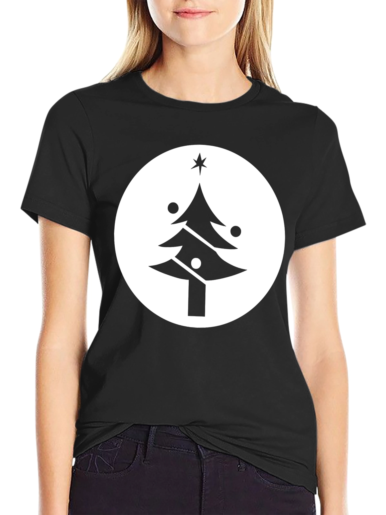 Festive Christmas Tree Graphic Tee - Black