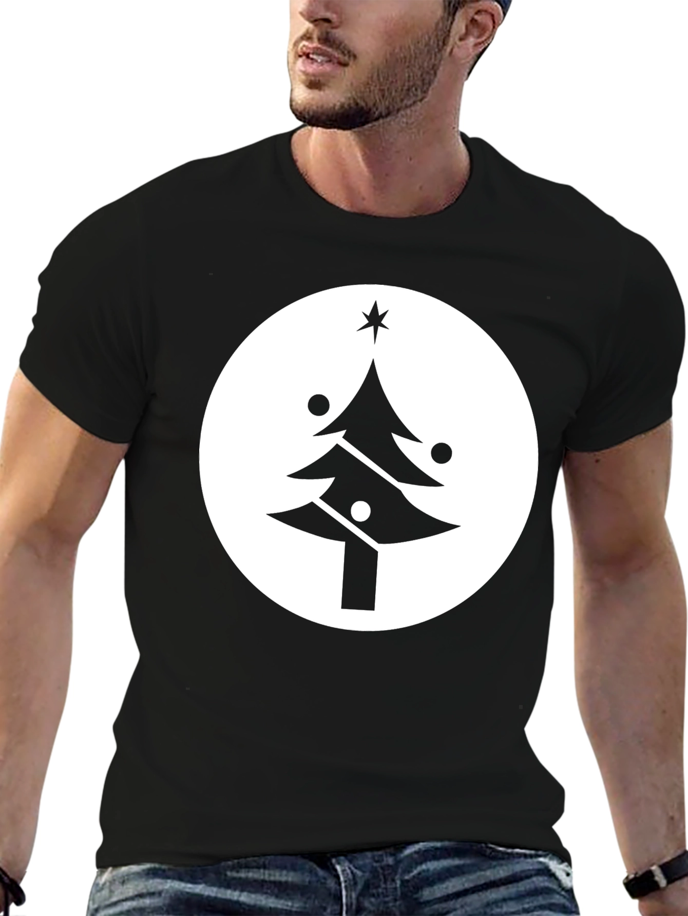 Festive Christmas Tree Graphic Tee - Black