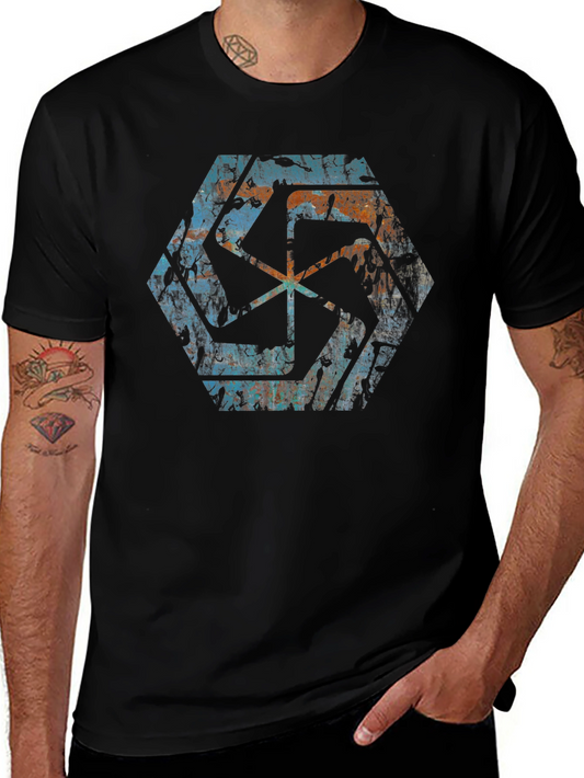 Geometric Graphic Print Mens Black T-Shirt