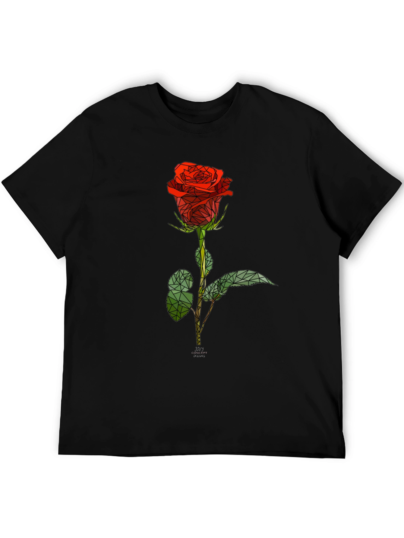 Geometric Rose Graphic Tee - Stylish Black T-Shirt