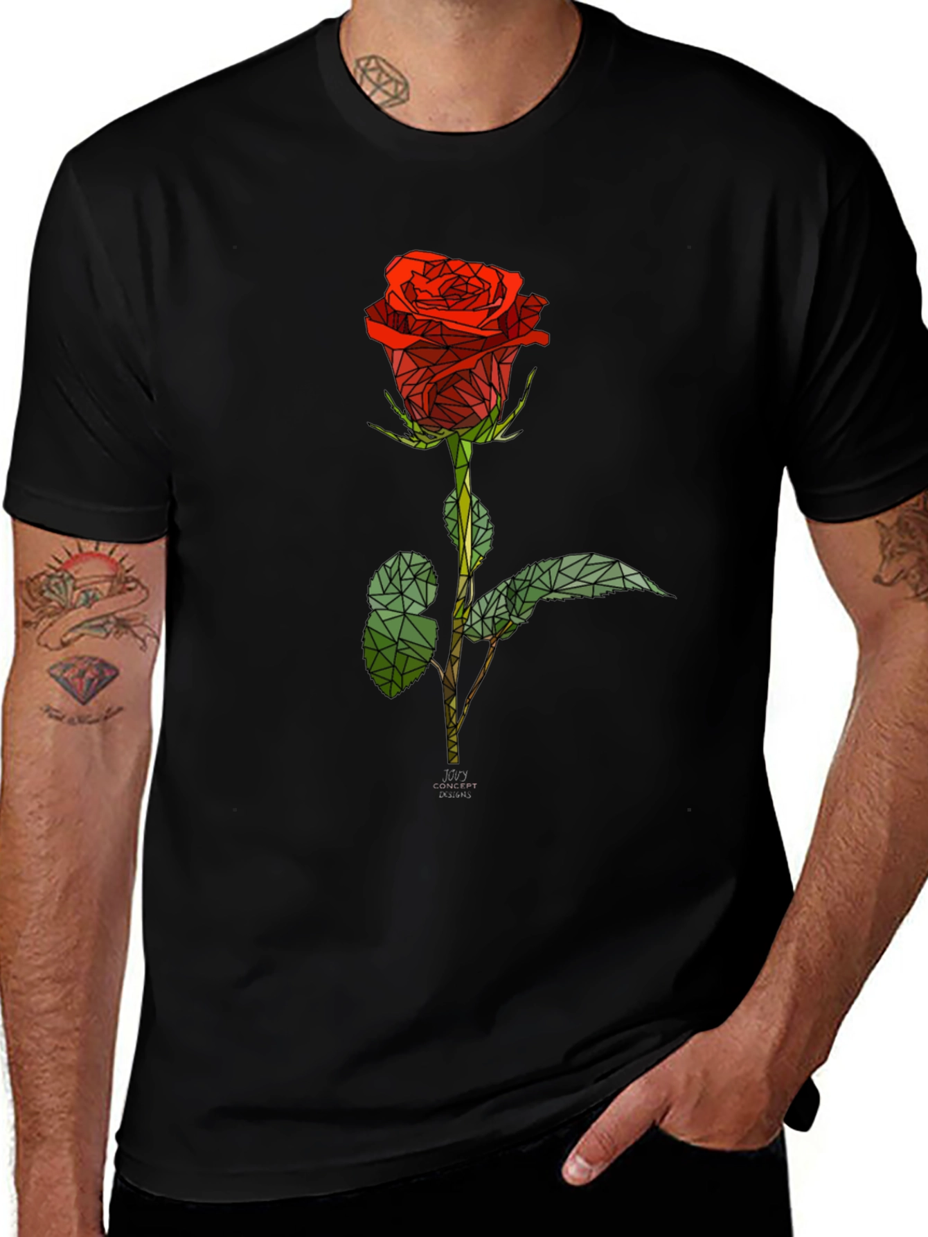 Geometric Rose Graphic Tee - Stylish Black T-Shirt