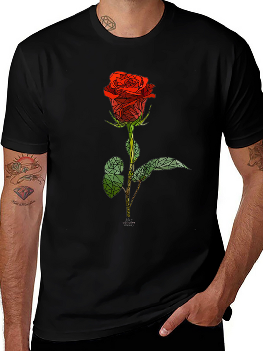 Geometric Rose Graphic Tee - Stylish Black T-Shirt