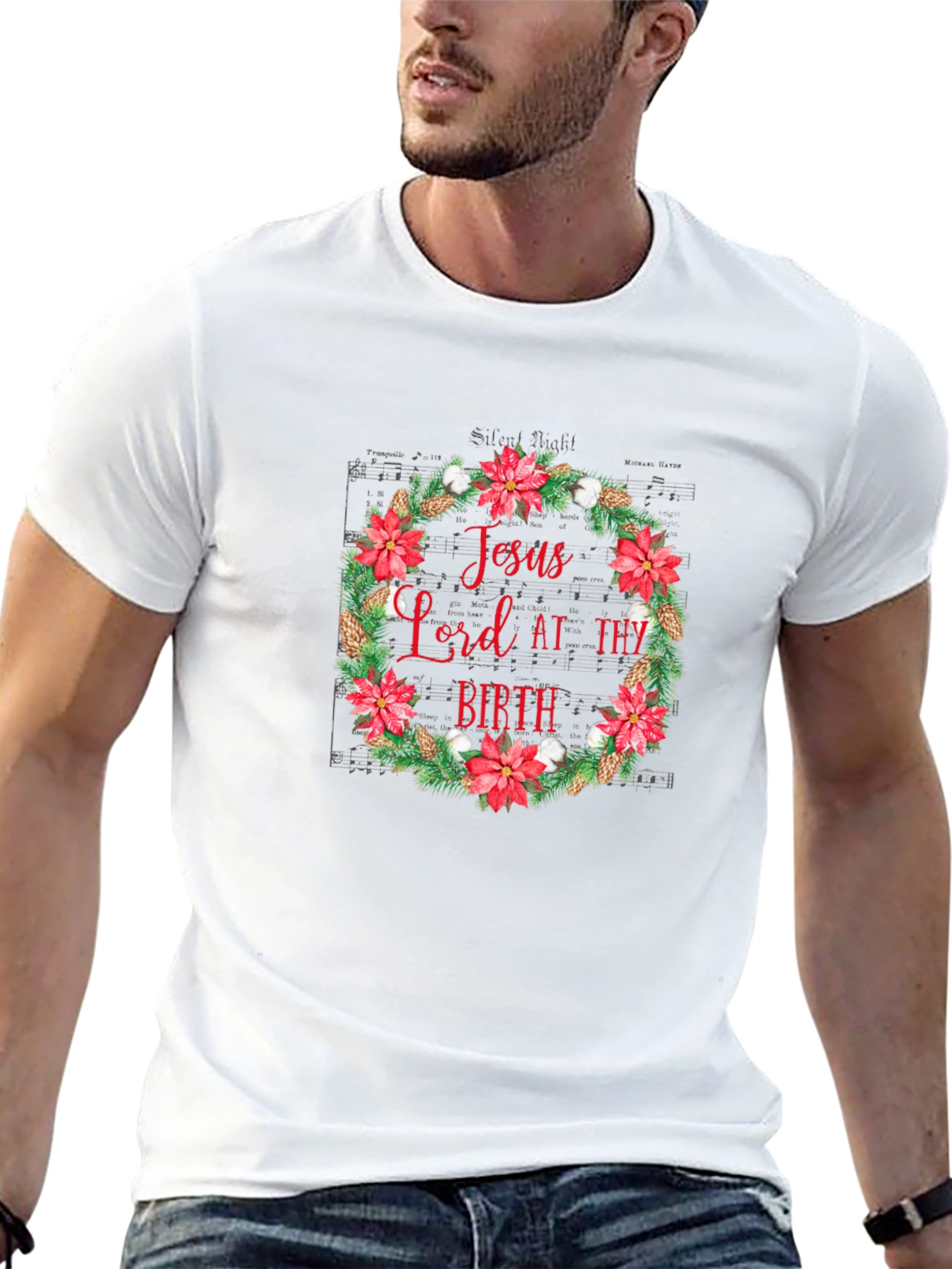 Jesus Lord At Thy Birth Christmas Wreath T-Shirt
