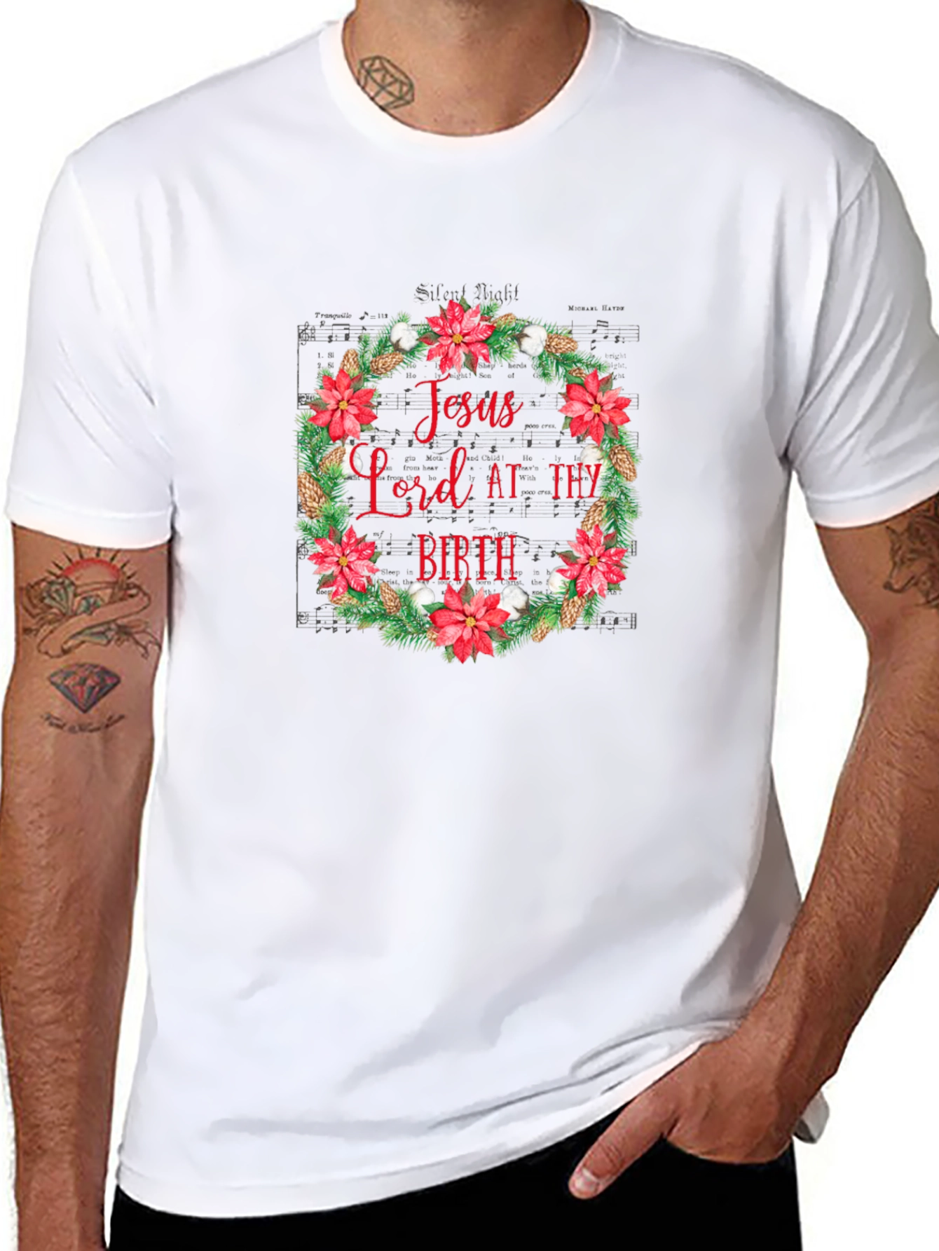 Jesus Lord At Thy Birth Christmas Wreath T-Shirt