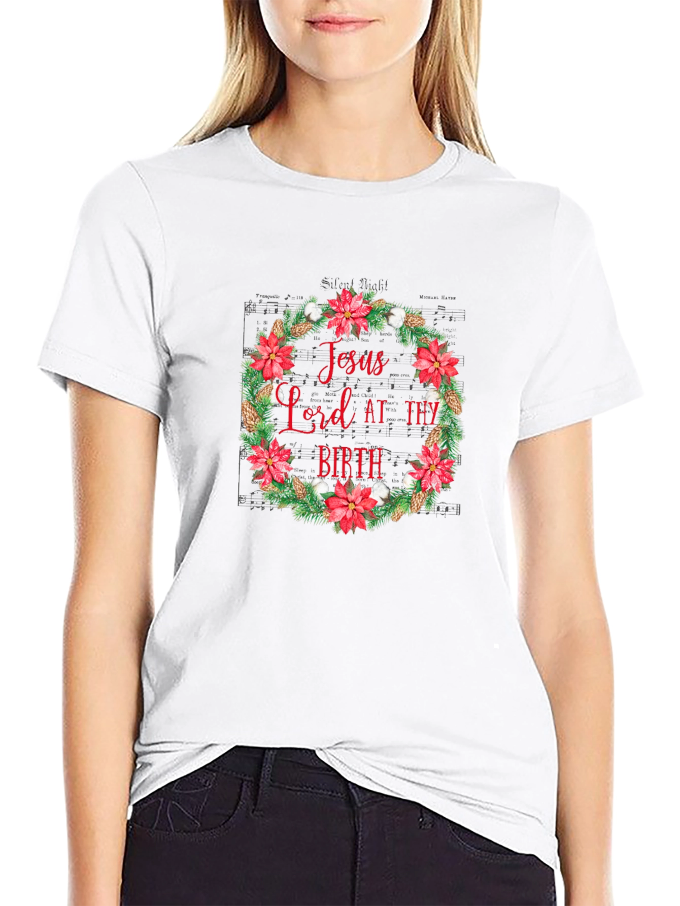 Jesus Lord At Thy Birth Christmas Wreath T-Shirt