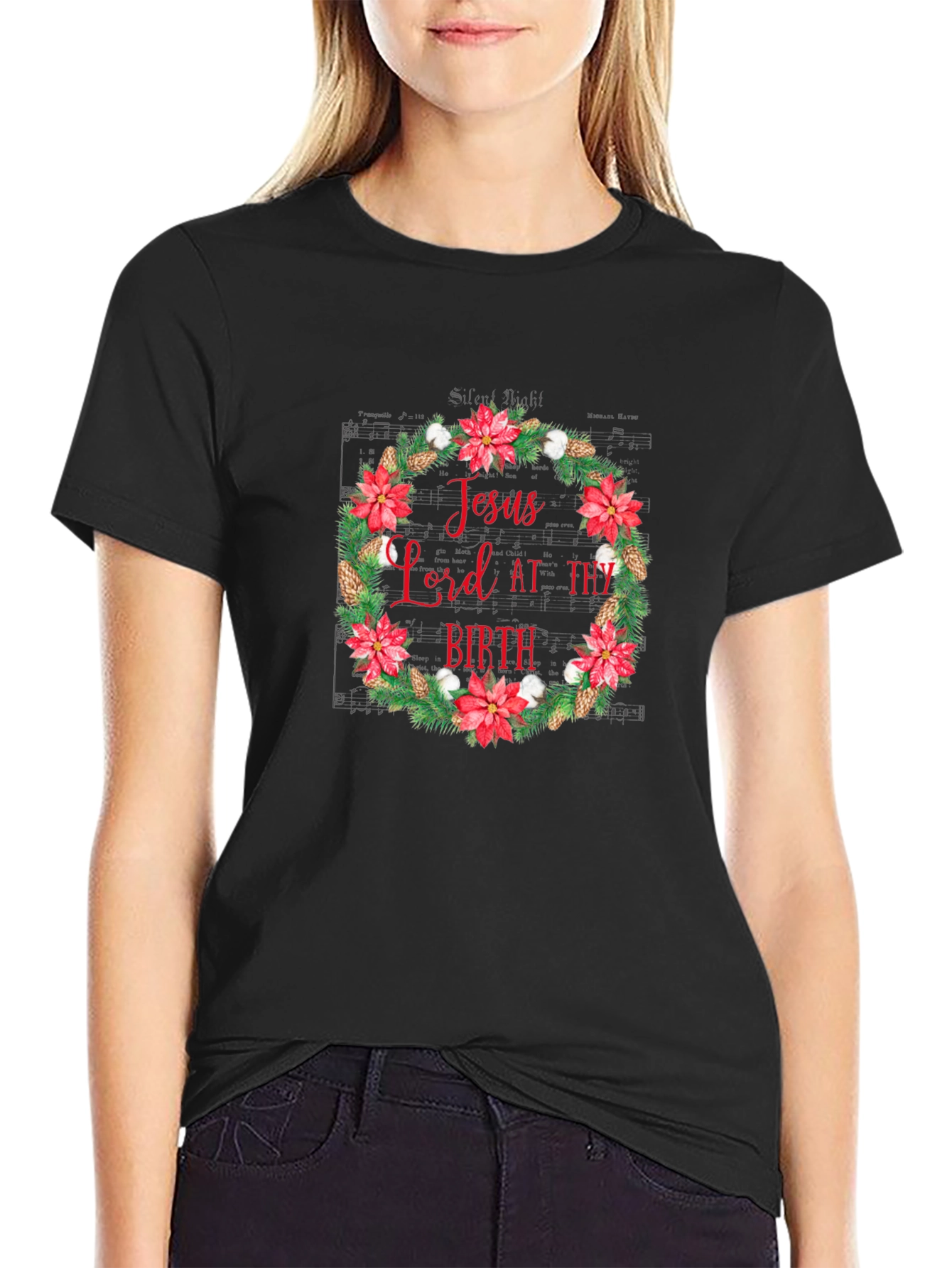 Jesus Lord At Thy Birth Christmas Wreath T-Shirt